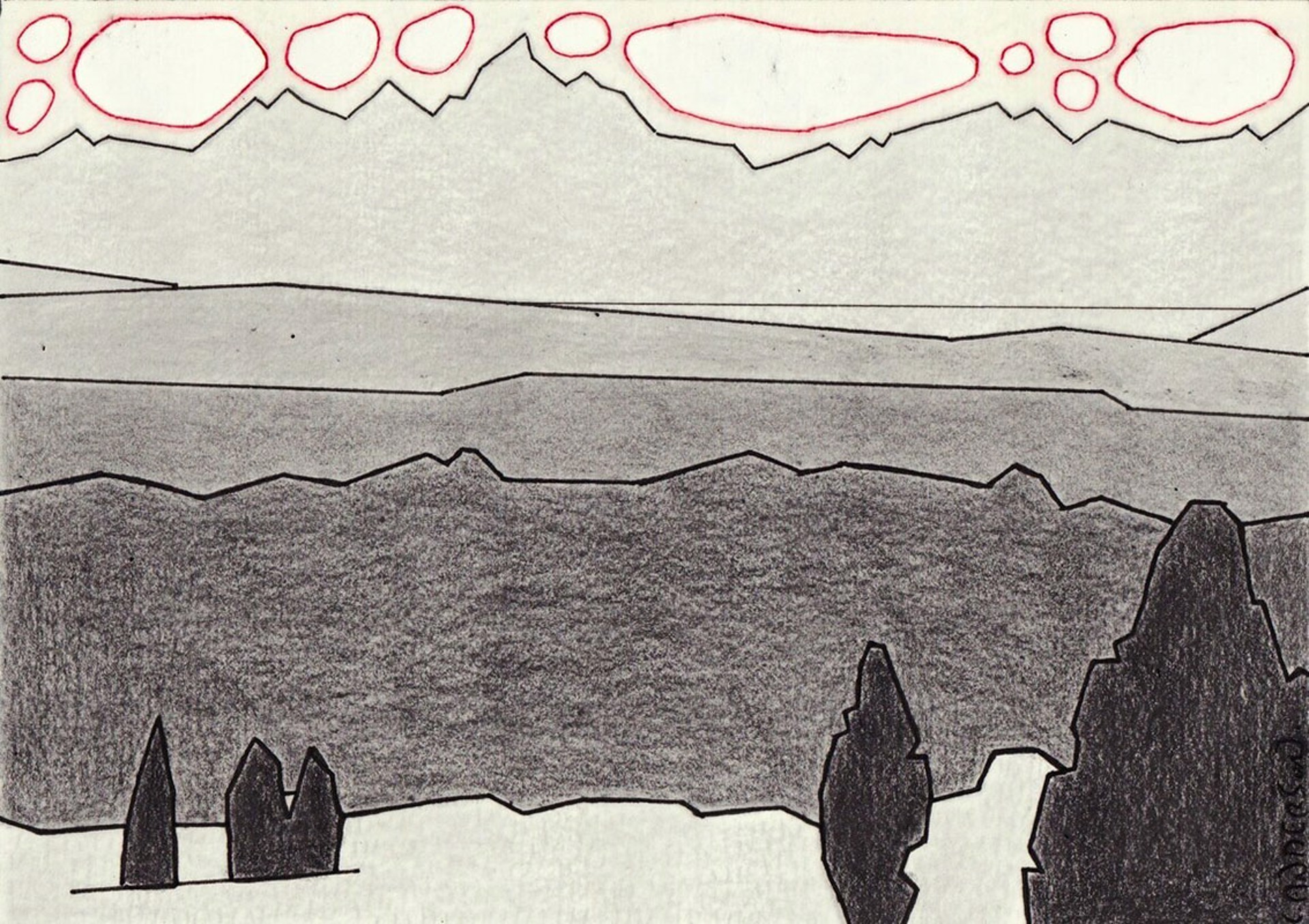 Original Graphite Drawing By Luke Anderson Featuring A Teton Landscape