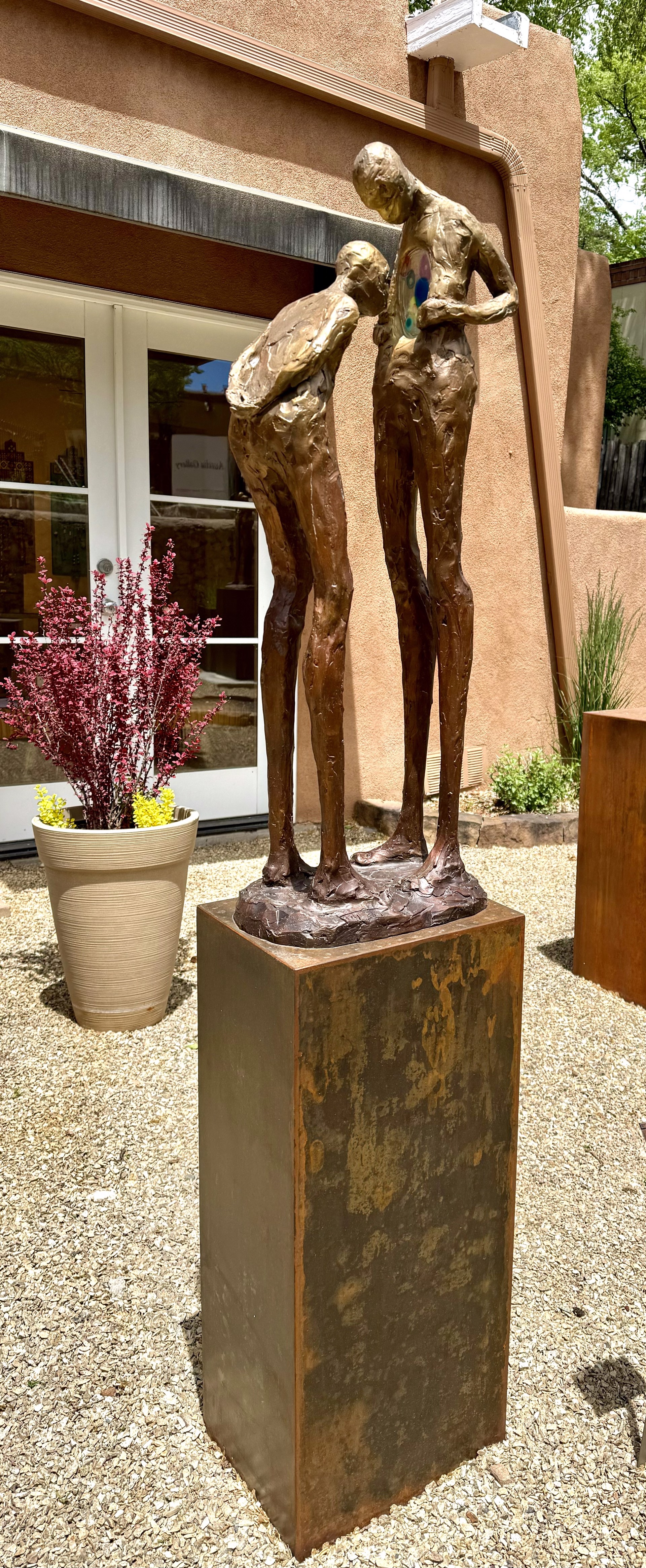 Caring Enough to Look on Pedestal (Sculpture 36"h x 12"w x 8"d) | (Pedestal 30"h x 18"w x 18"d) by Lorri Acott