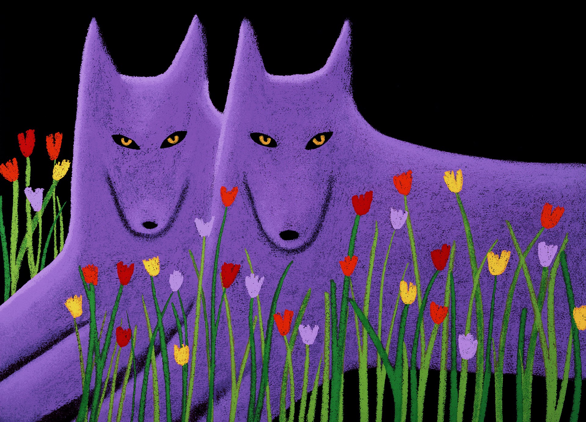 Two Magenta wolves w/flowers 12/100 by Carole LaRoche