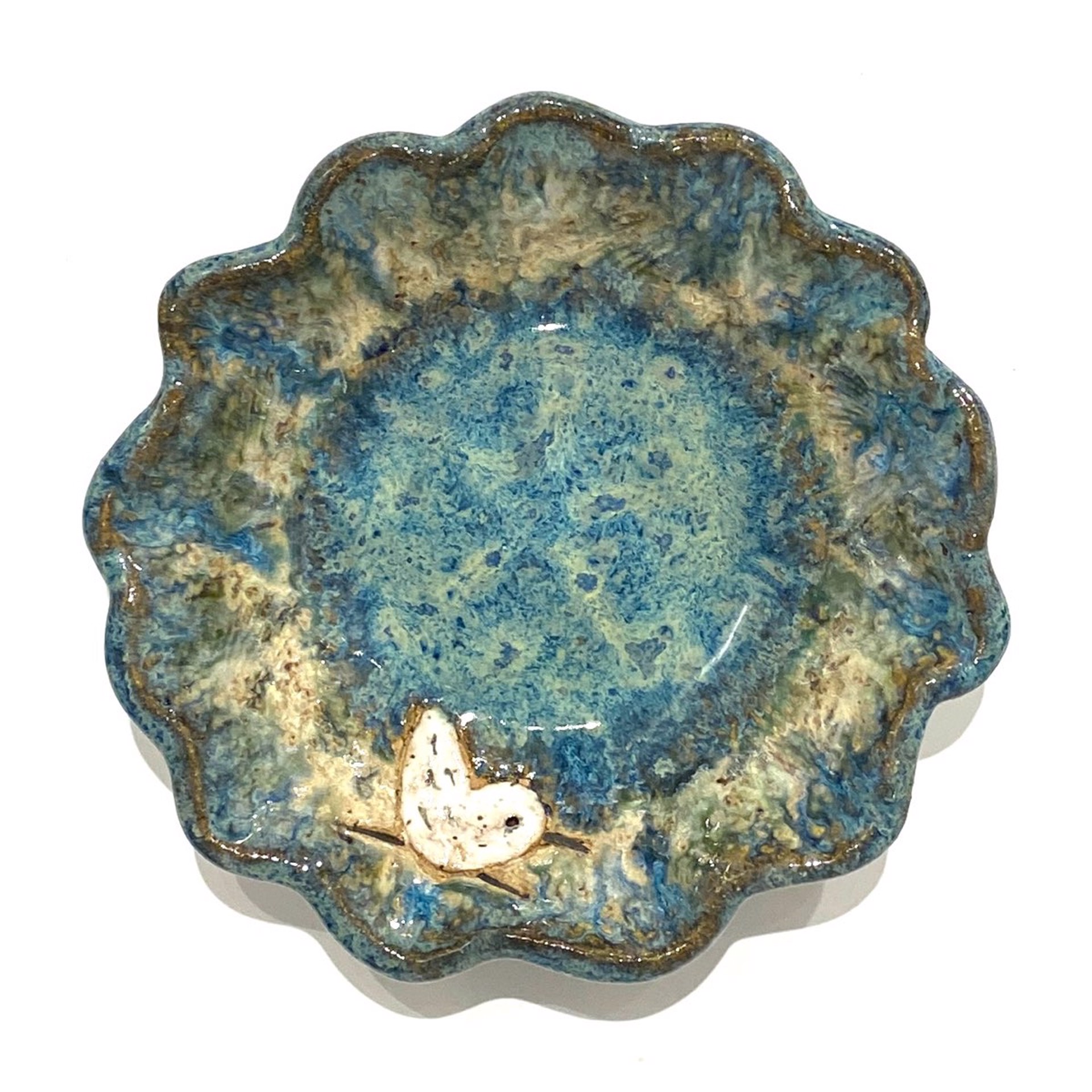 Small Round Scalloped Bowl with Sandpiper (Blue Glaze) LG23-1163 by Jim & Steffi Logan