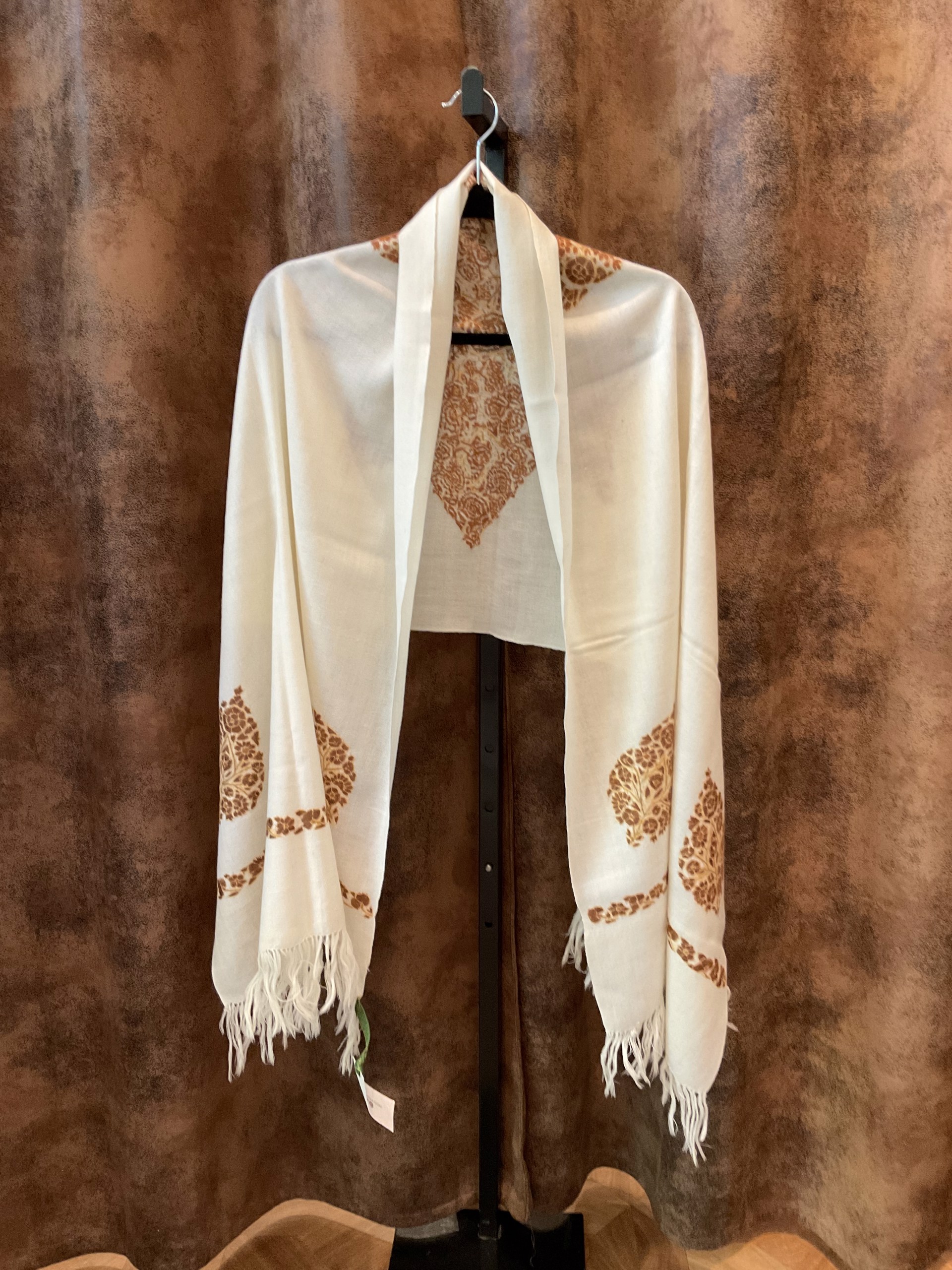 Crafts Wool Ivory Embroidered Shawl by J. Catma