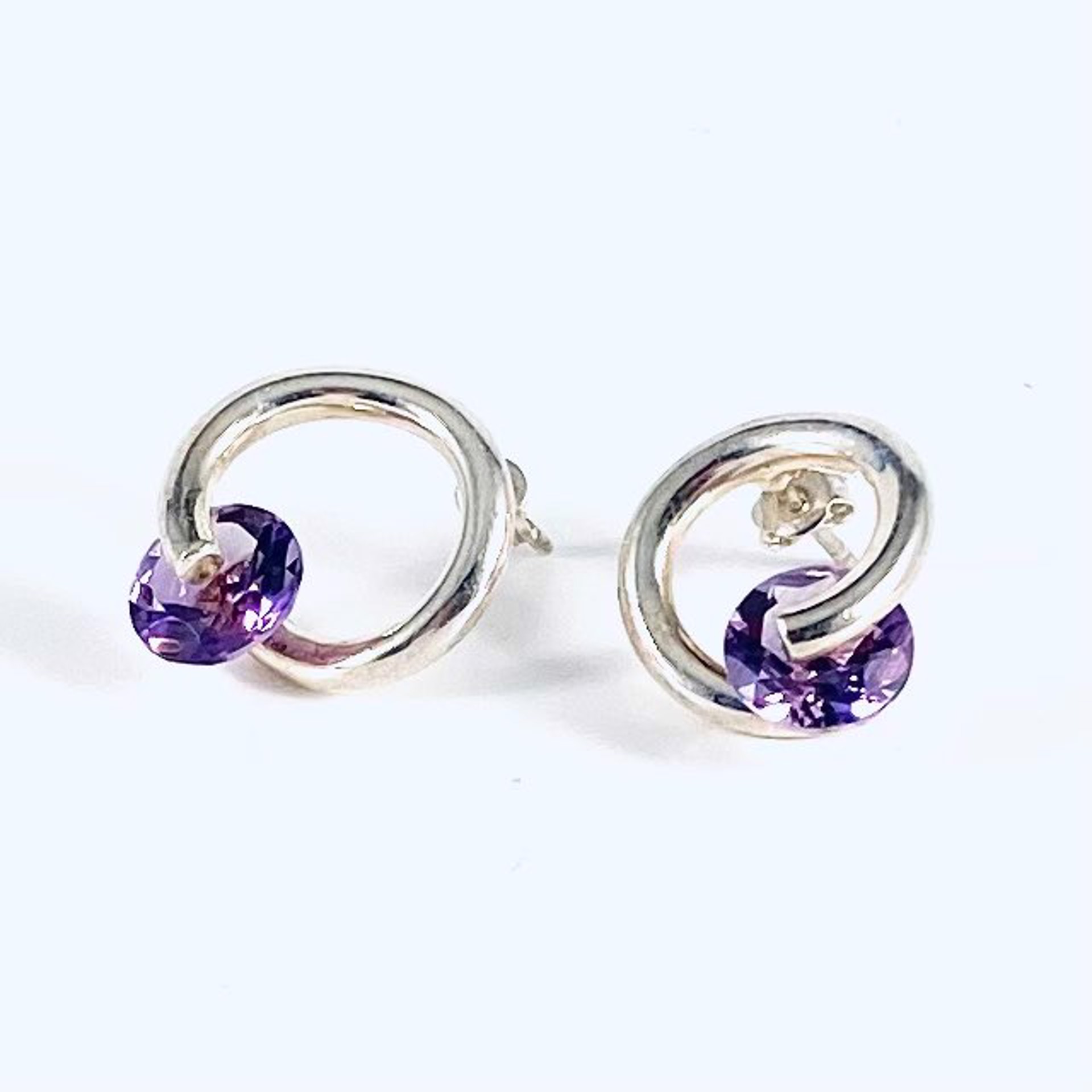 Suspended Faceted Round Amethyst Post Earrings BORA22-3 by Bora