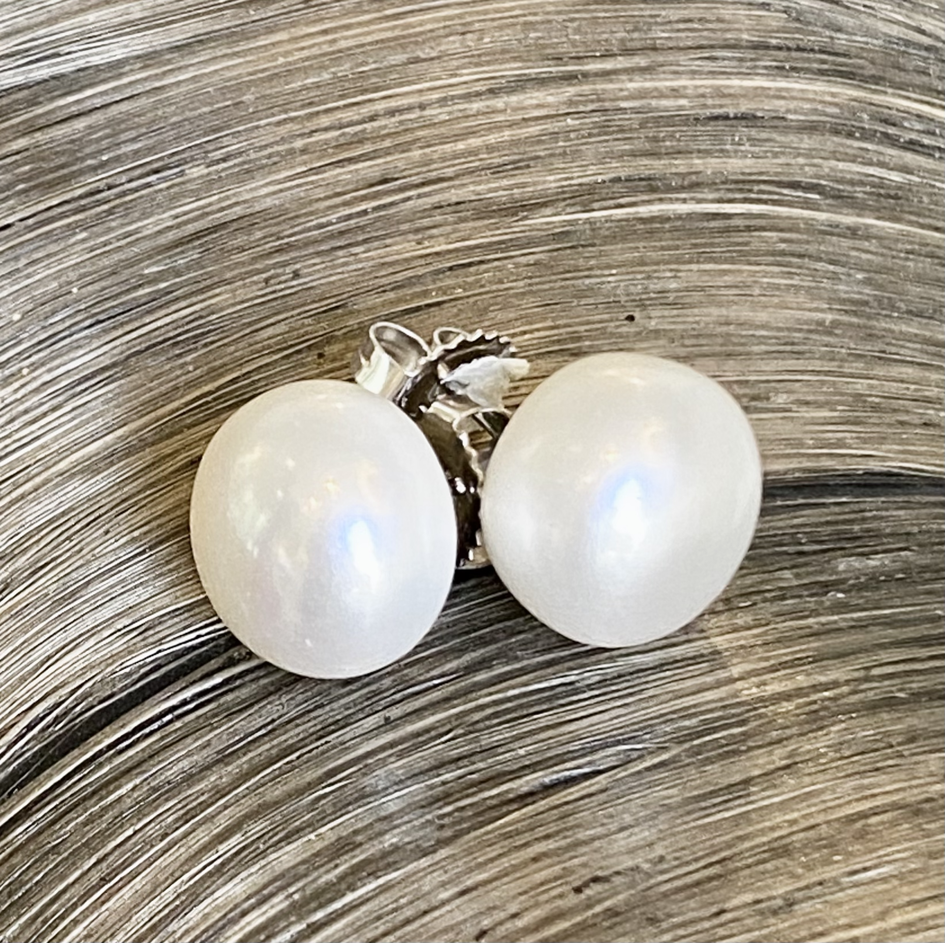White Pearl Button Earrings 12mm by Sidney Soriano