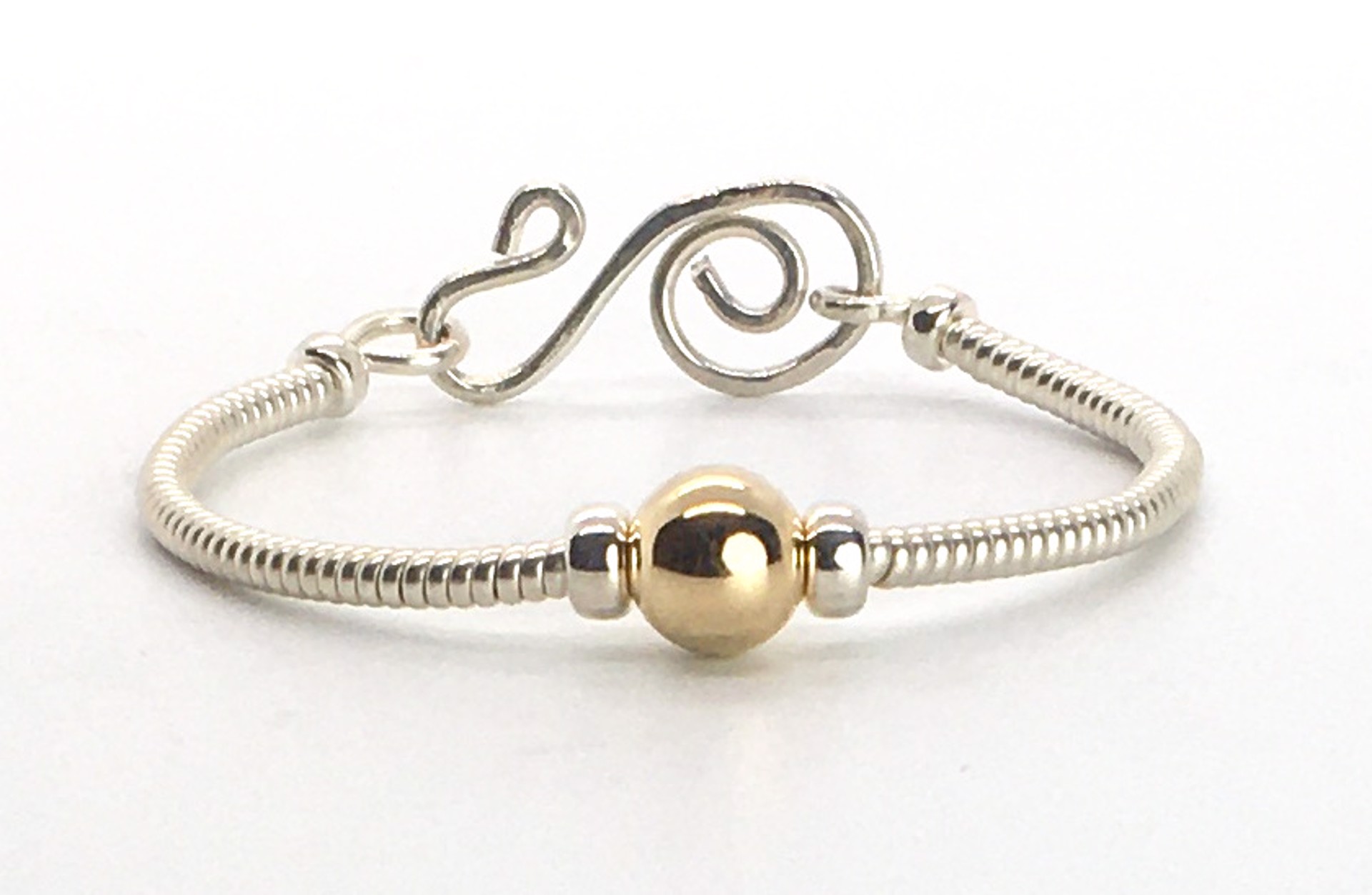 Sterling Silver Woven Bracelet with Gold Plated Bead by Suzanne Woodworth