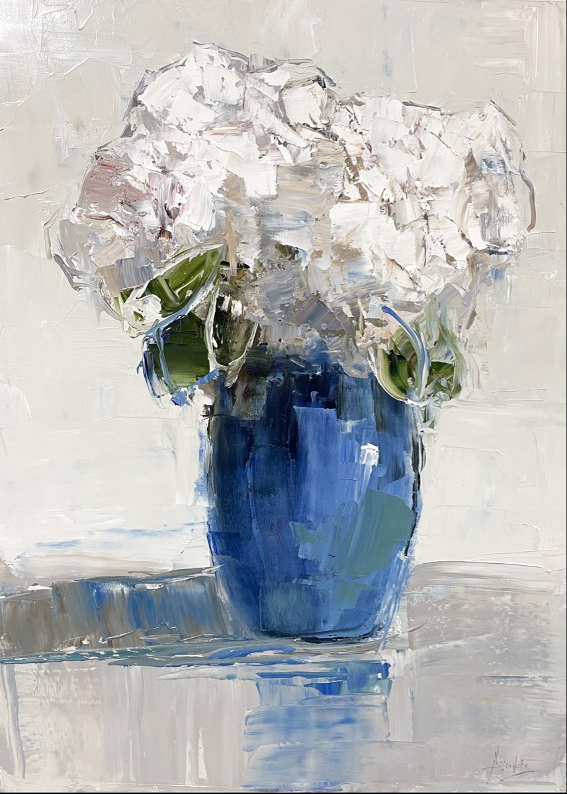 Hydrangeas In Blue Vase by Barbara Flowers