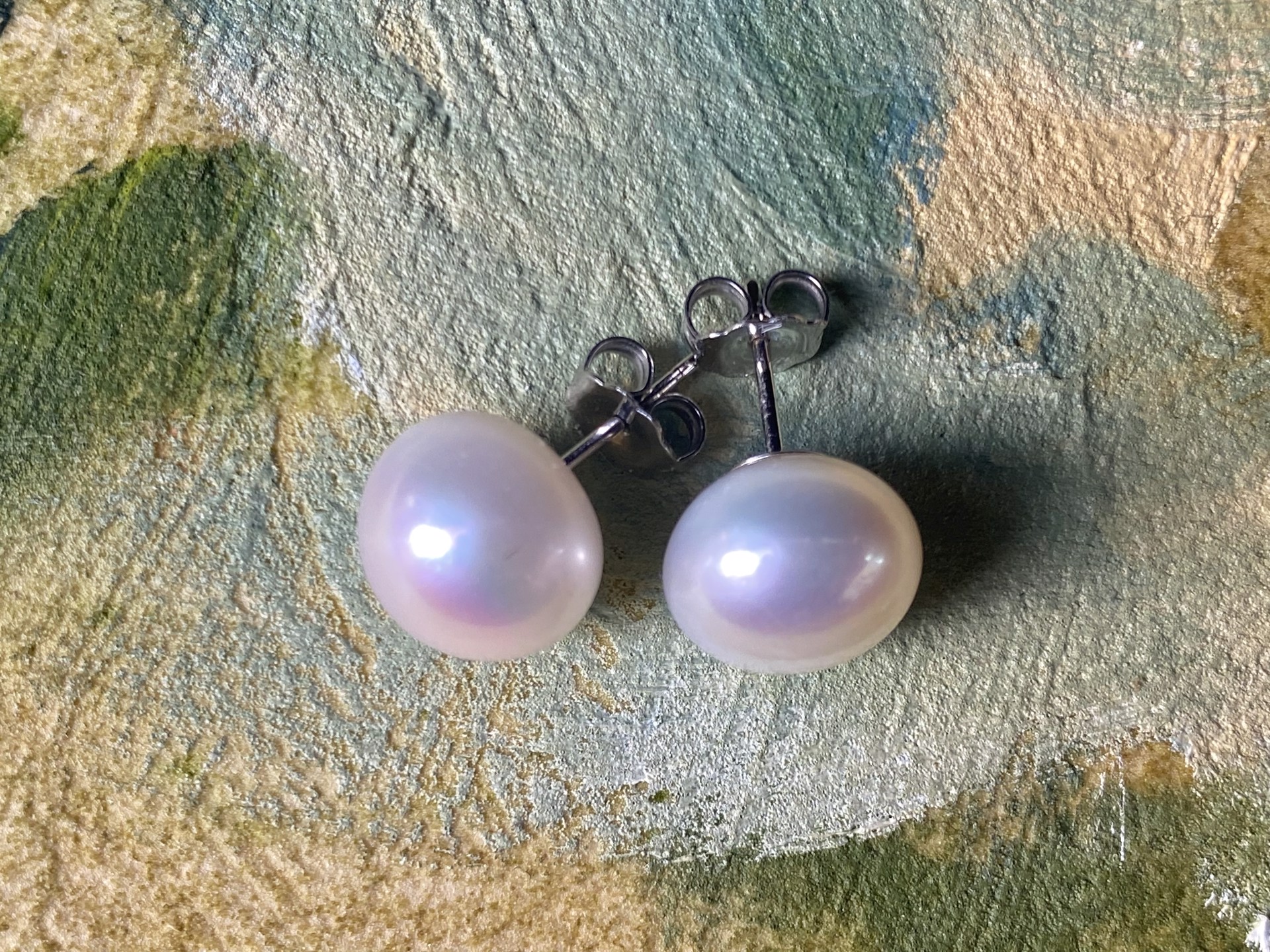 Fresh Water Pearl Button Earrings11 mm 14K by Sidney Soriano