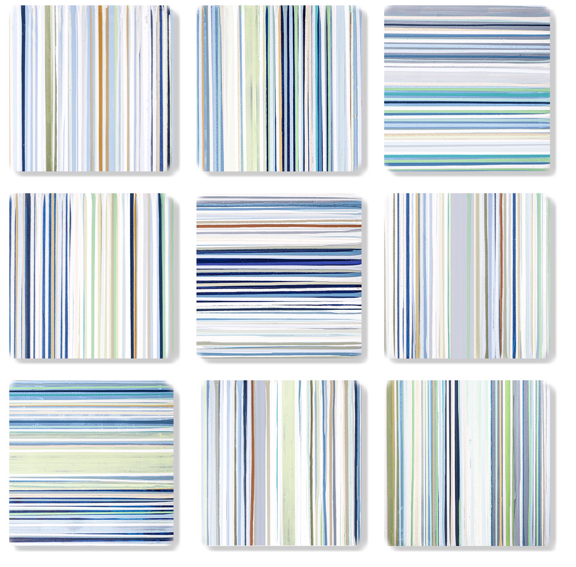 9 Acrylic panels by John Schuyler featuring colorful abstract lines