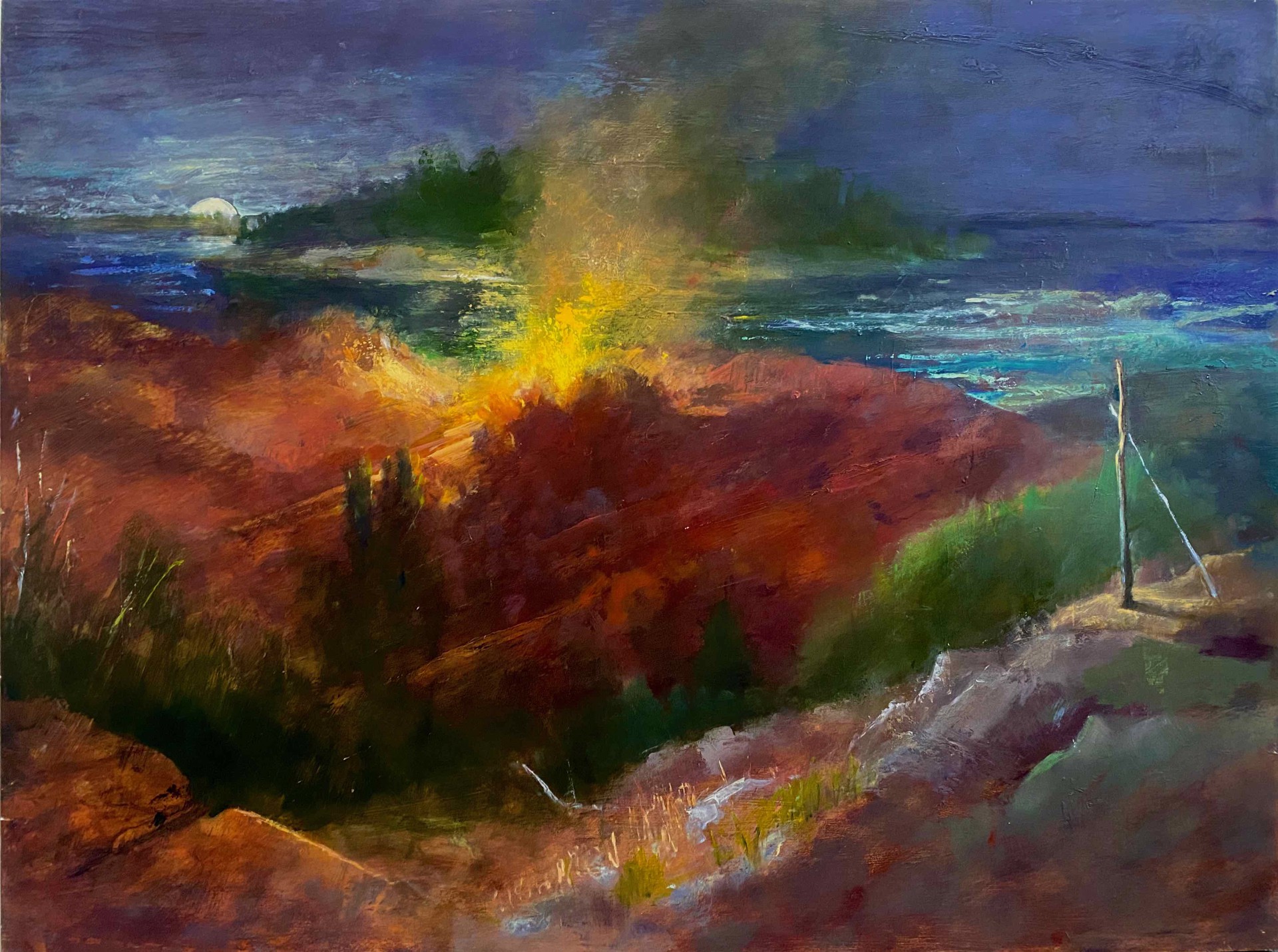 Coastal Moonrise and Fire by Donald Beal