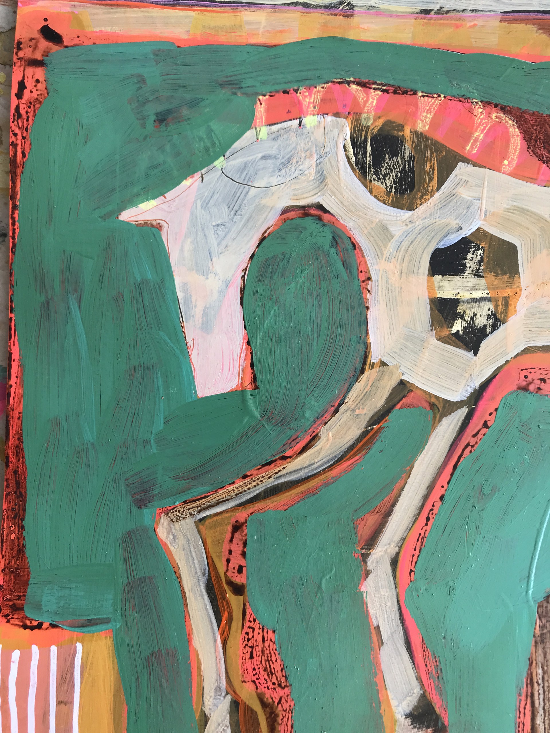 Pinto Horse in Aqua Field by Rachael Van Dyke