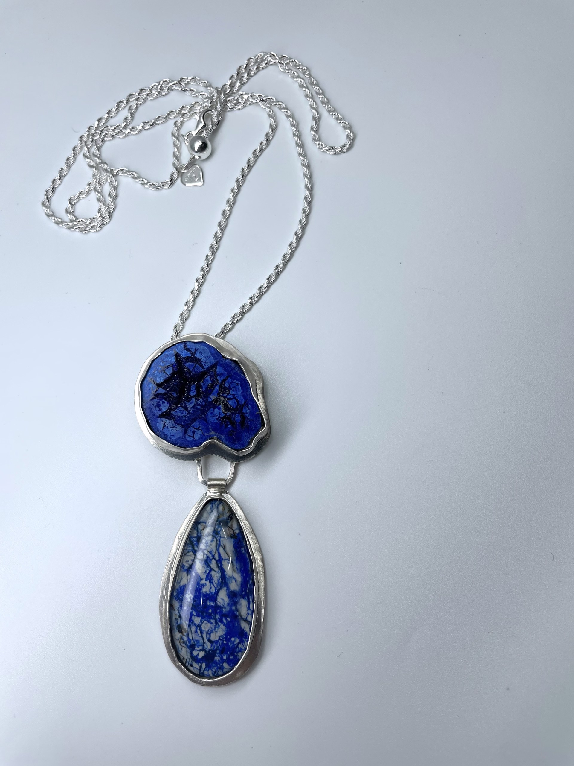 1336 Azurite Geode with Spiderweb Lapis Necklace by Suzanne Brown