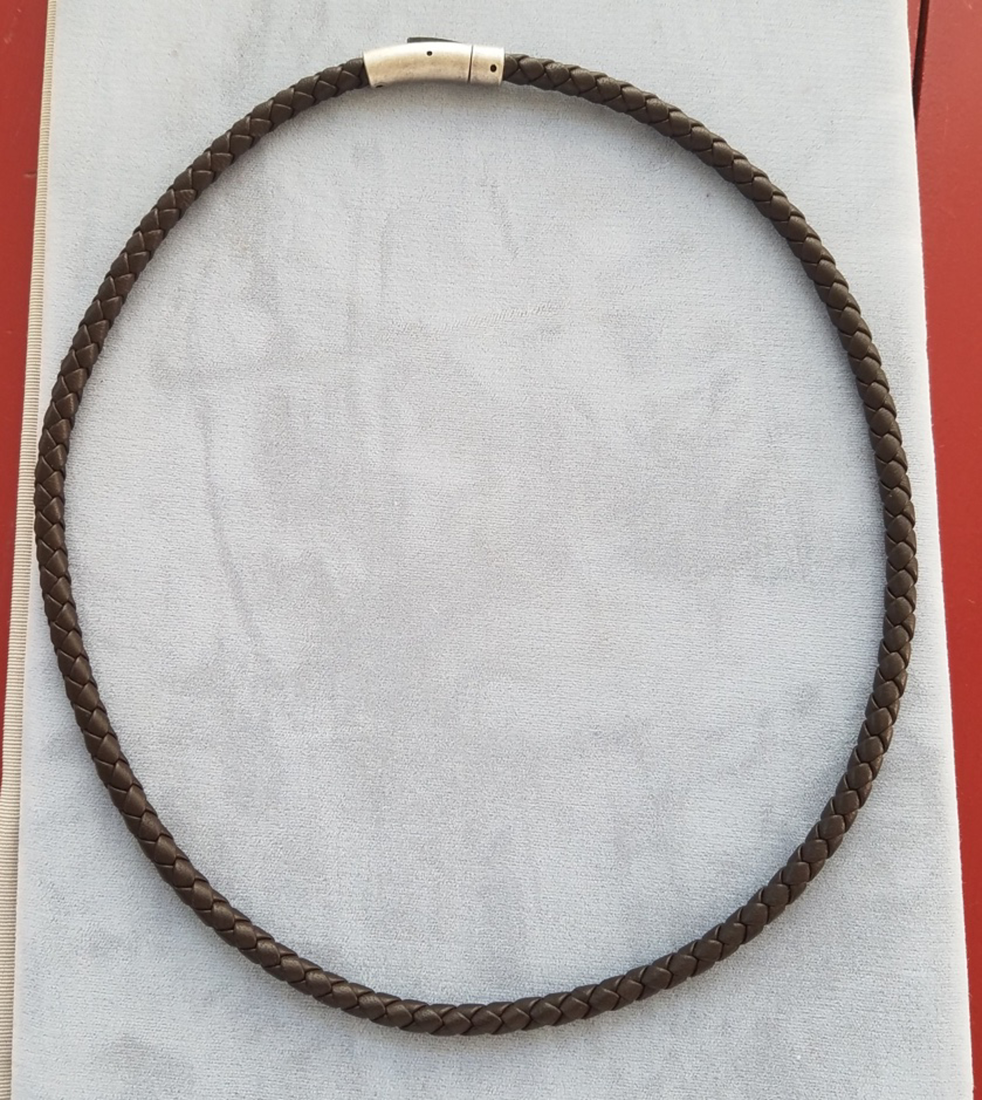 Necklace - Braided Lamb's Leather with Brushed Nickel Clasp  #2529 by Doris King