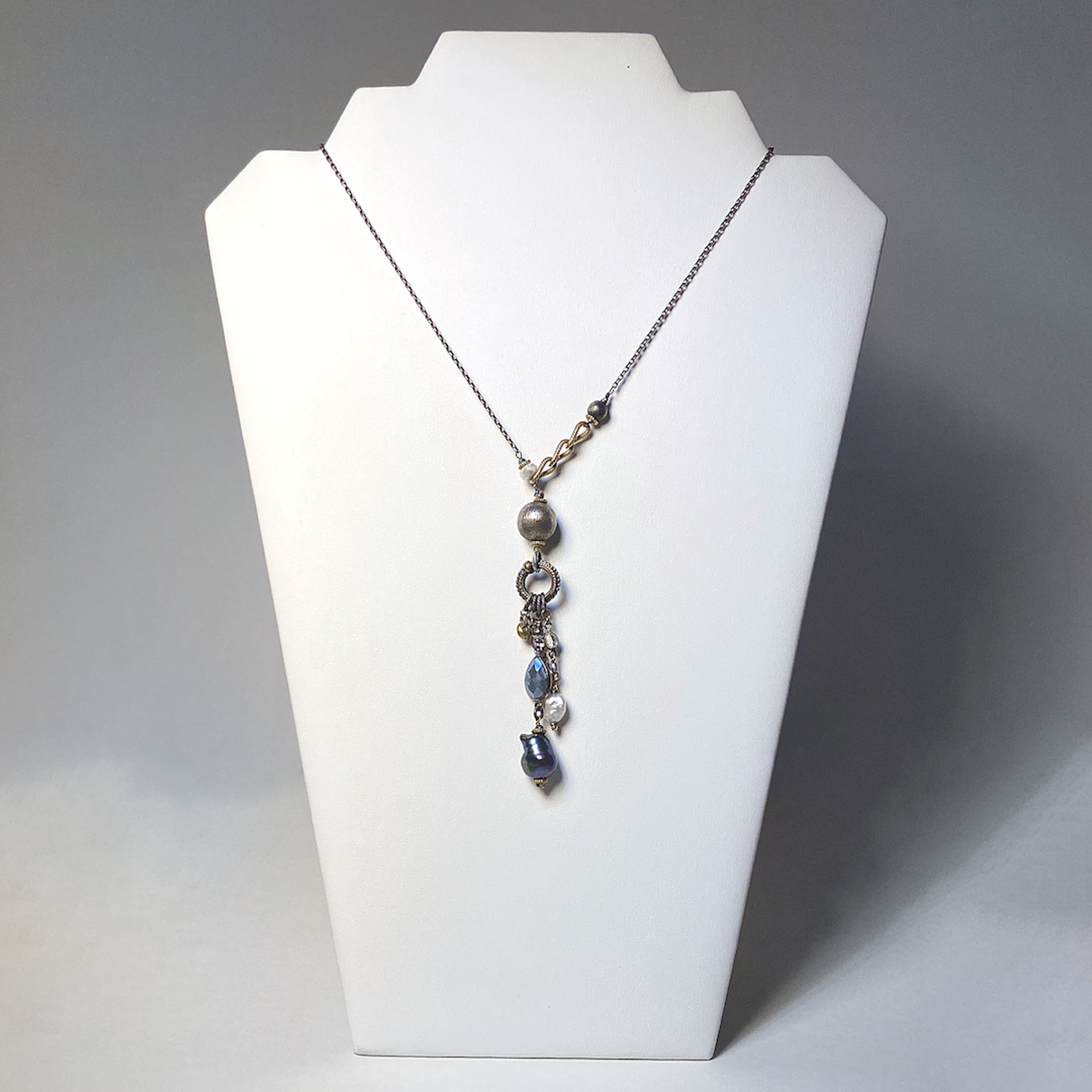 Sterling silver, labradorite, black pearl, zirconia by Jeri Mitrani