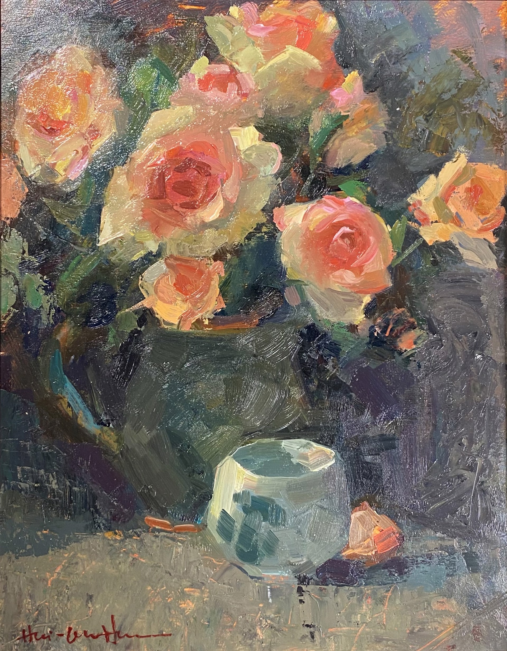 Roses and Tea Cup by Hai-Ou Hou