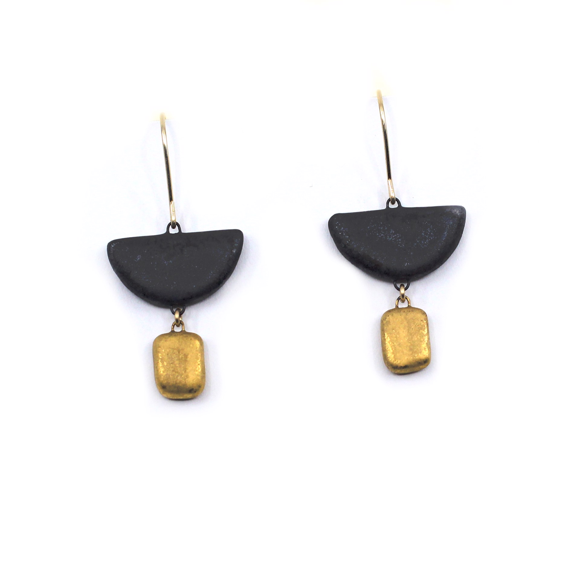 Black Half Moon + Gold Dangle Earrings by Jessica Wertz
