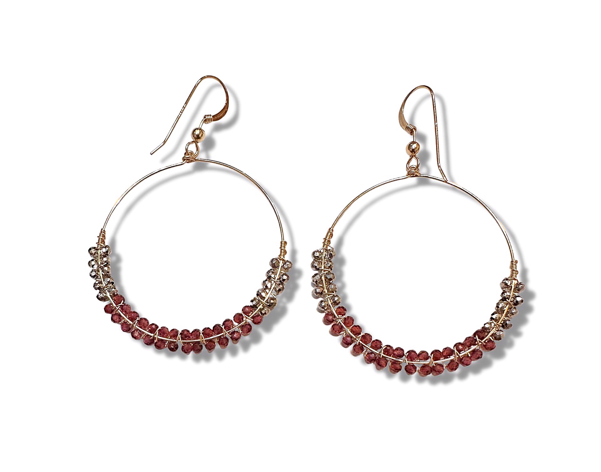 Earrings - Garnet and Pyrite with 14K Gold Filling by Julia Balestracci