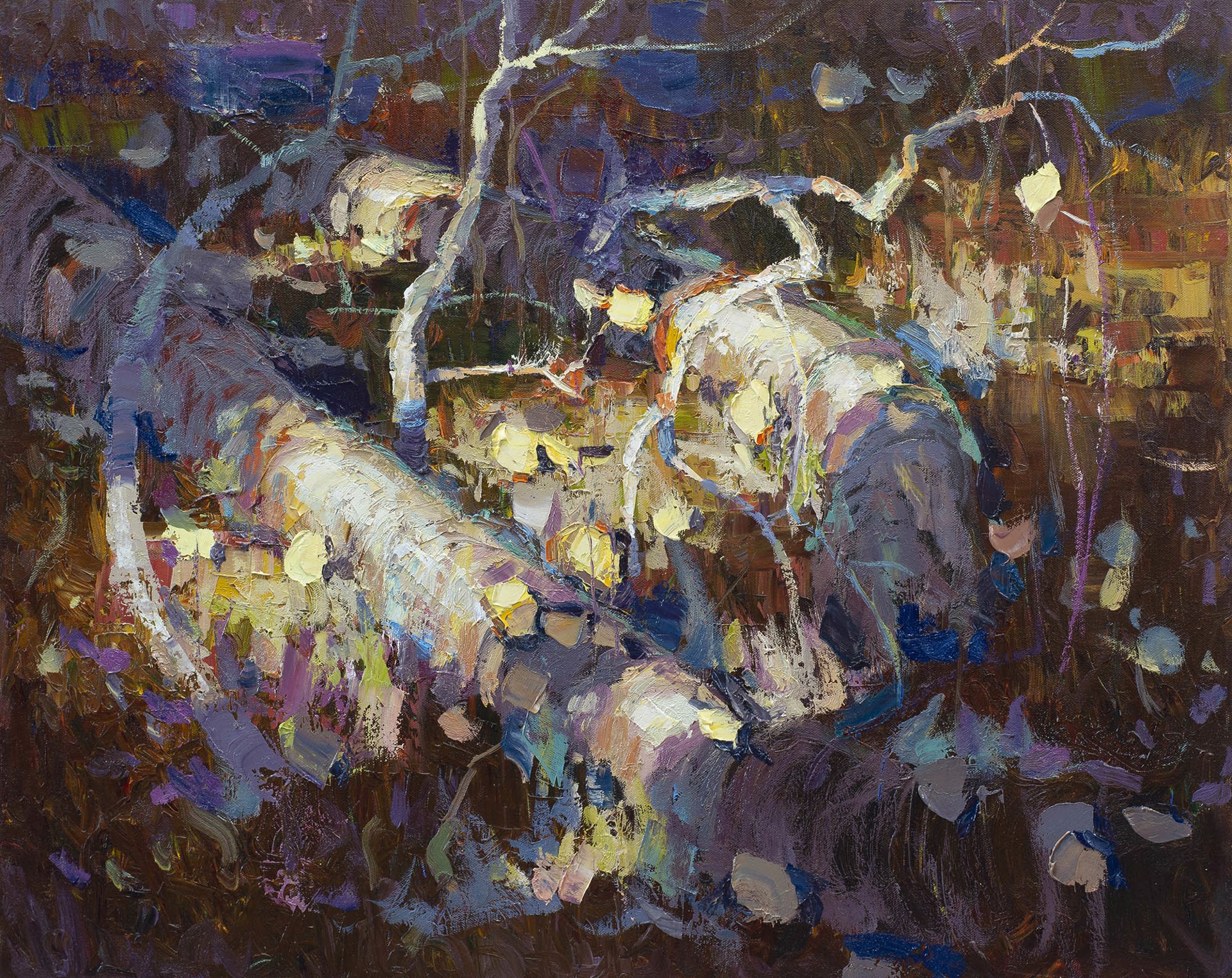 Original Oil Painting Featuring a Forest Floor With Fallen Aspen Trees