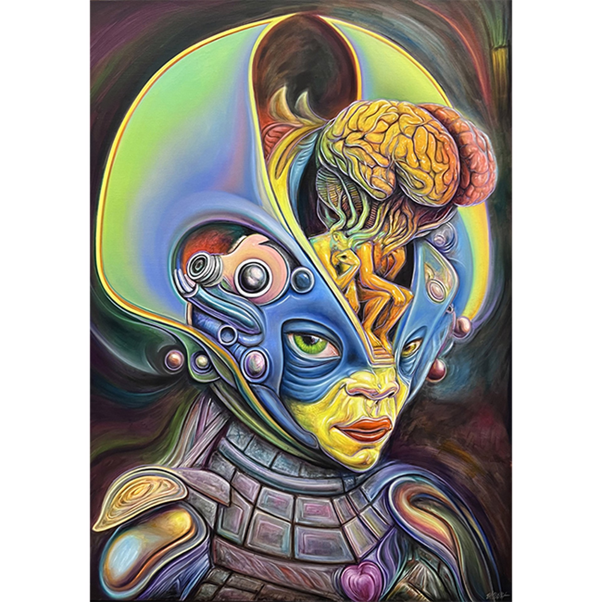 Alien with Human Thinker Brain by Ron English
