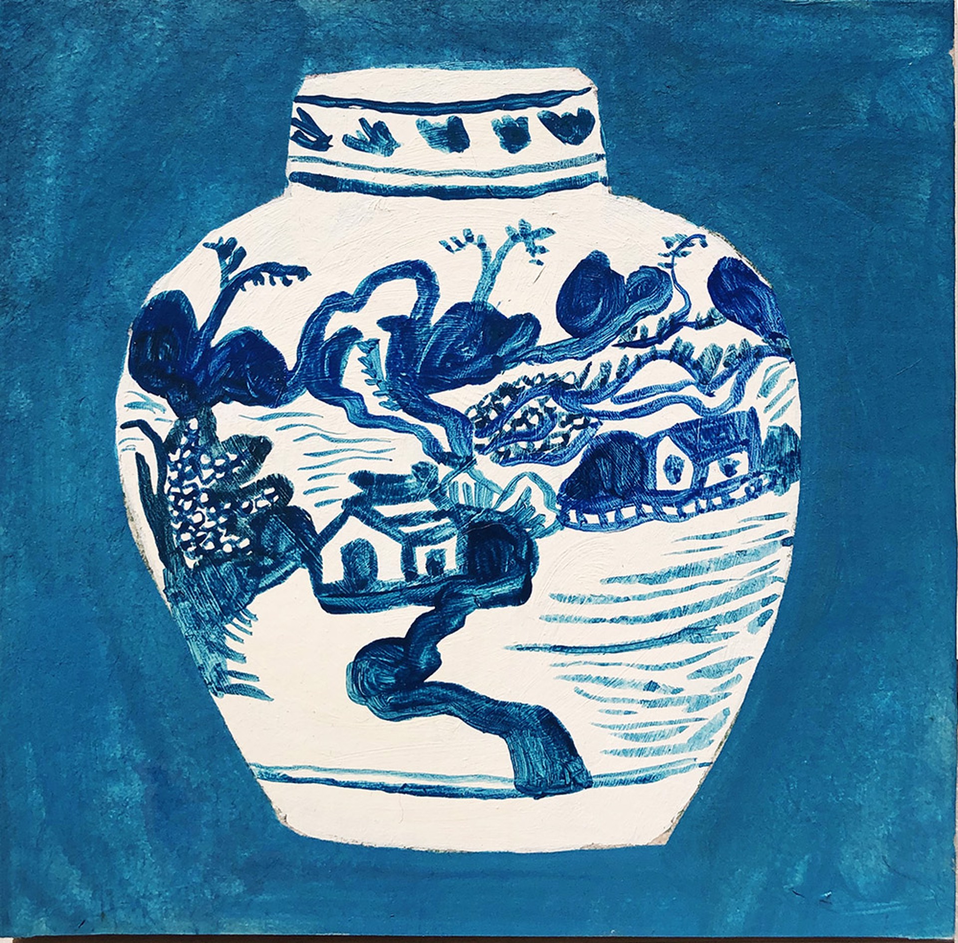 Winding River Canton Ginger Jar on Blue Panel {ON HOLD} by Sky Hoyt