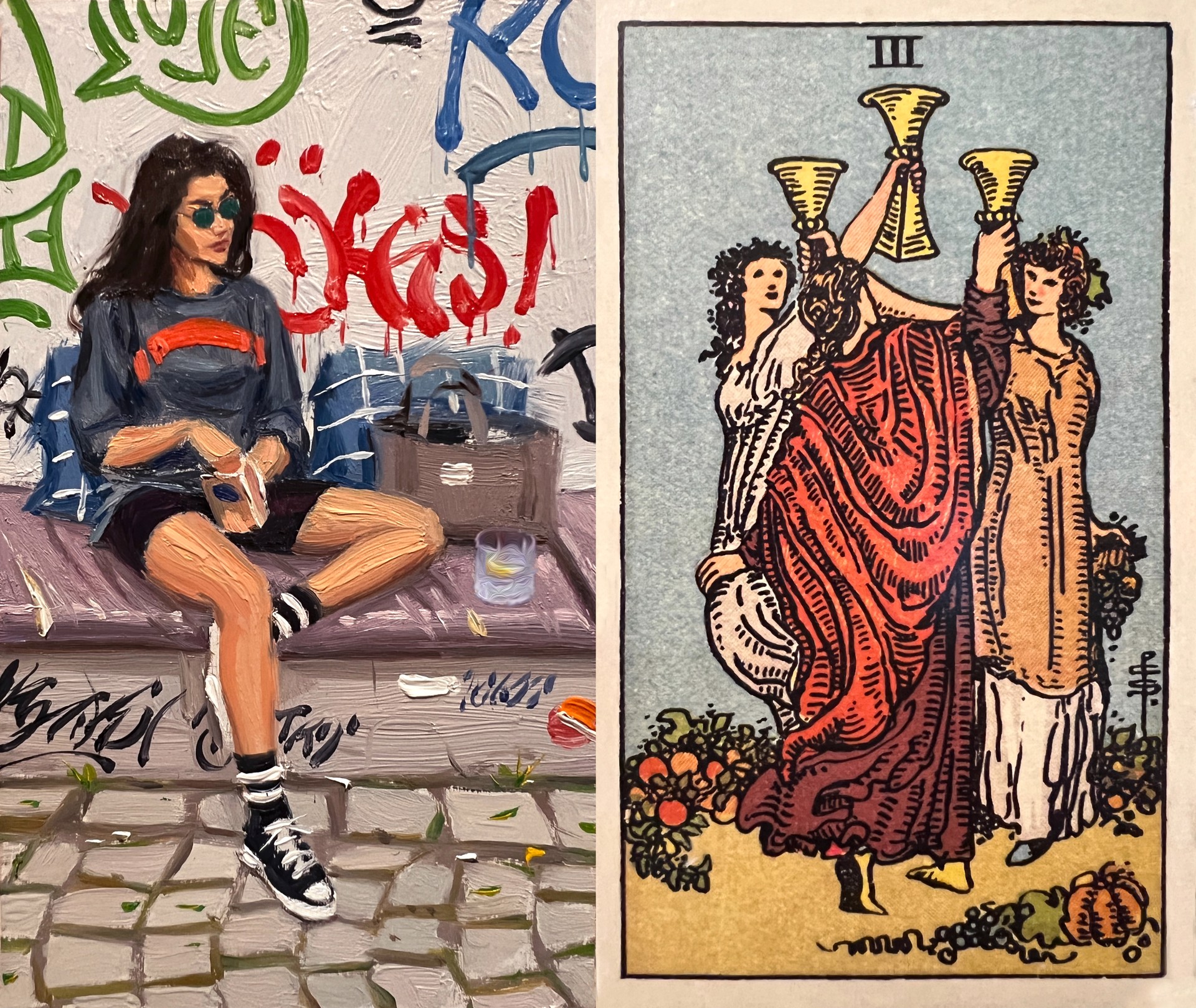 Tarot Card: Hande Erkakaya & Three of Cups by Vincent Giarrano