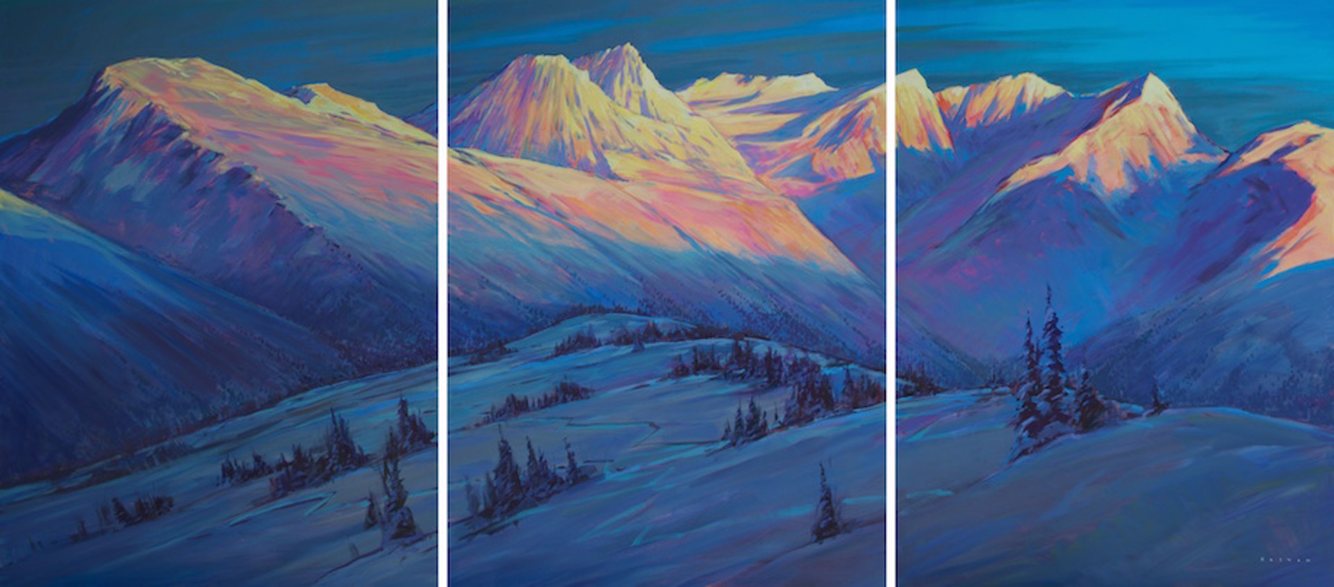 Alpenglow Panorama - triptych by Charlie Easton