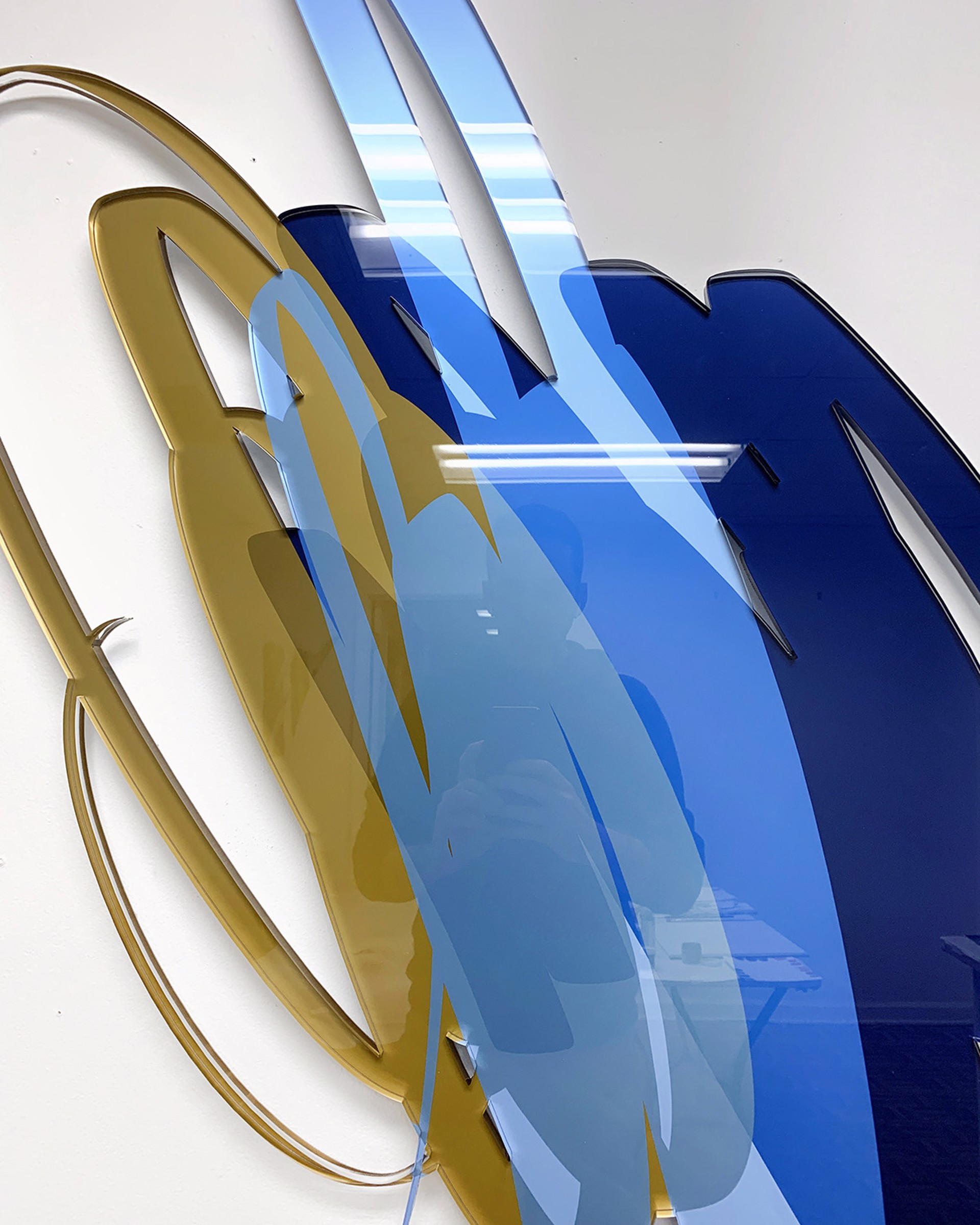 Triple Scribble, Blue/Gold, Laser cut acrylic with photo mount by Ryan Coleman