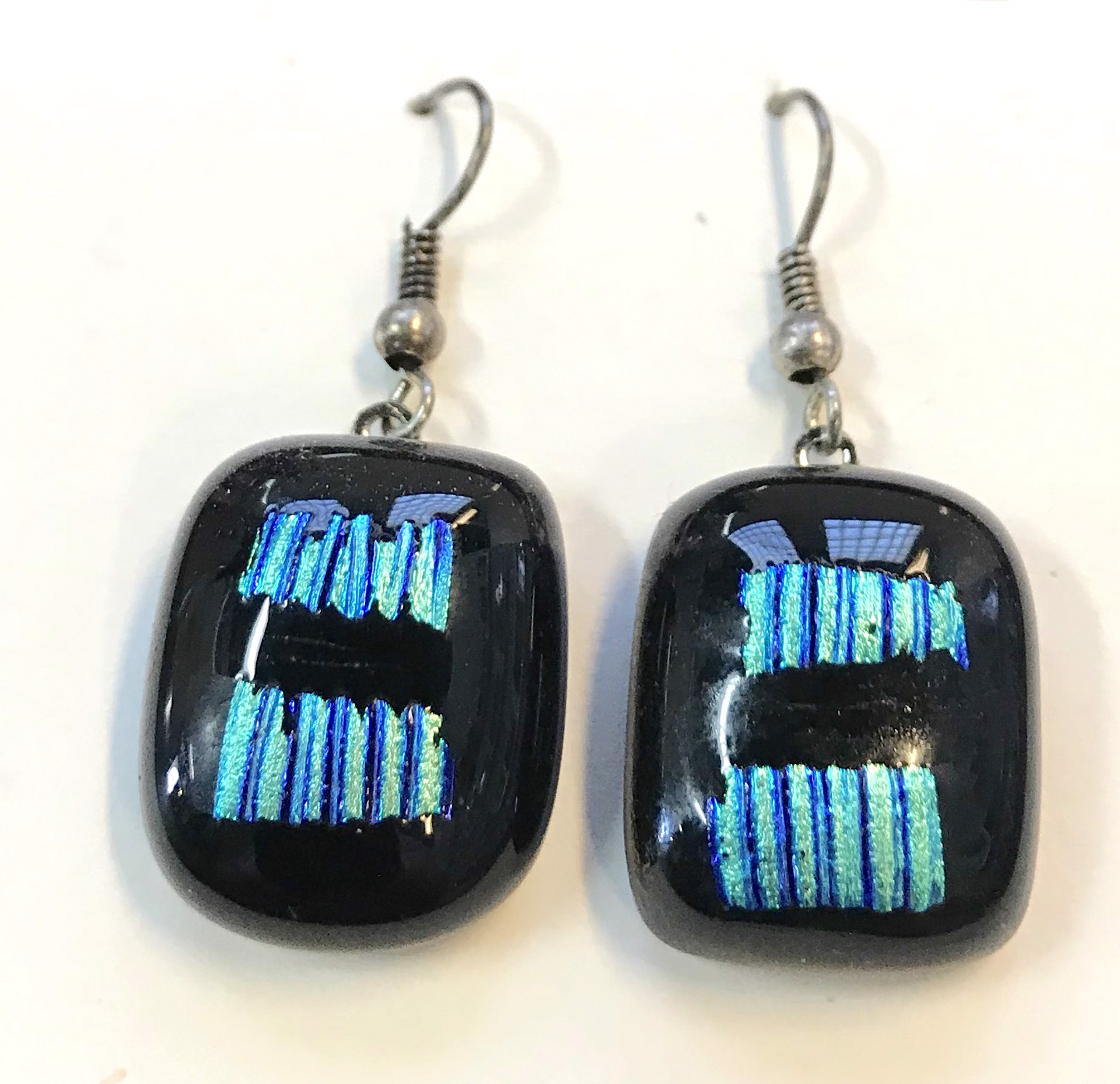 Black Earrings w Turquoise Dichoric Insets by Tracy Taft