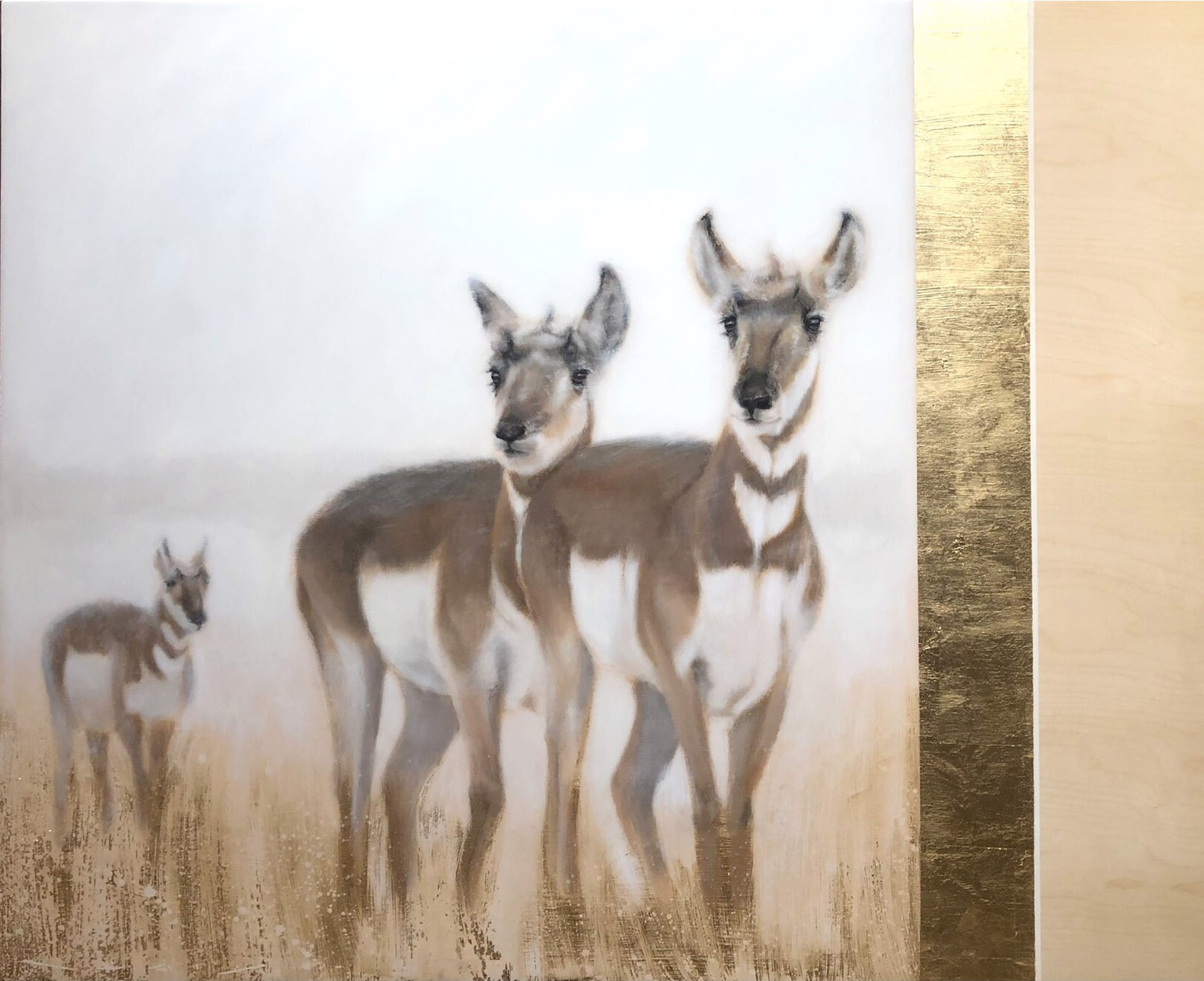 Original Artwork Featuring Pronghorn Deer And Contemporary Gold And Wood Background