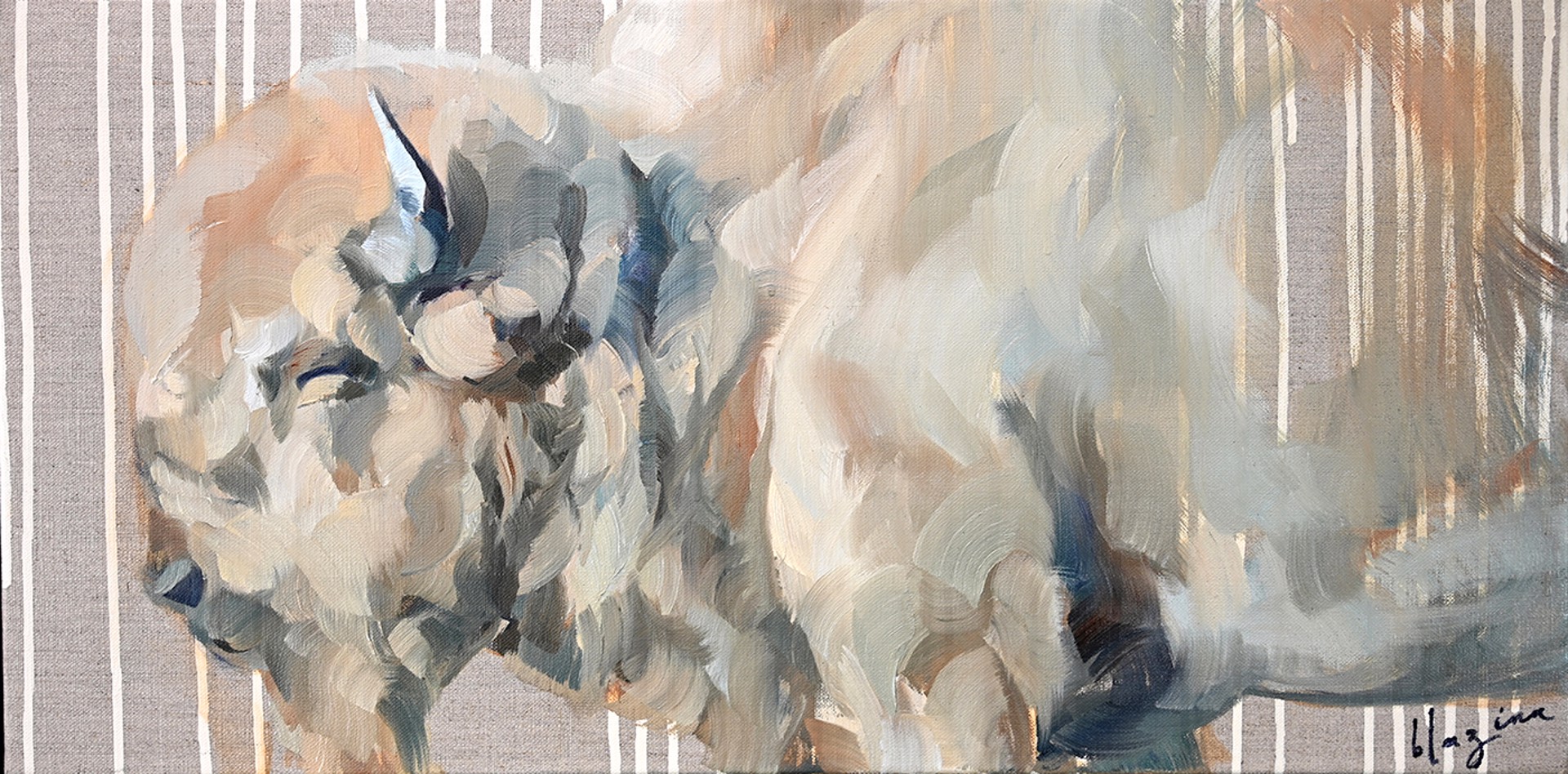 Original Oil Painting By Amber Blazina Featuring A White Buffalo On Exposed Linen
