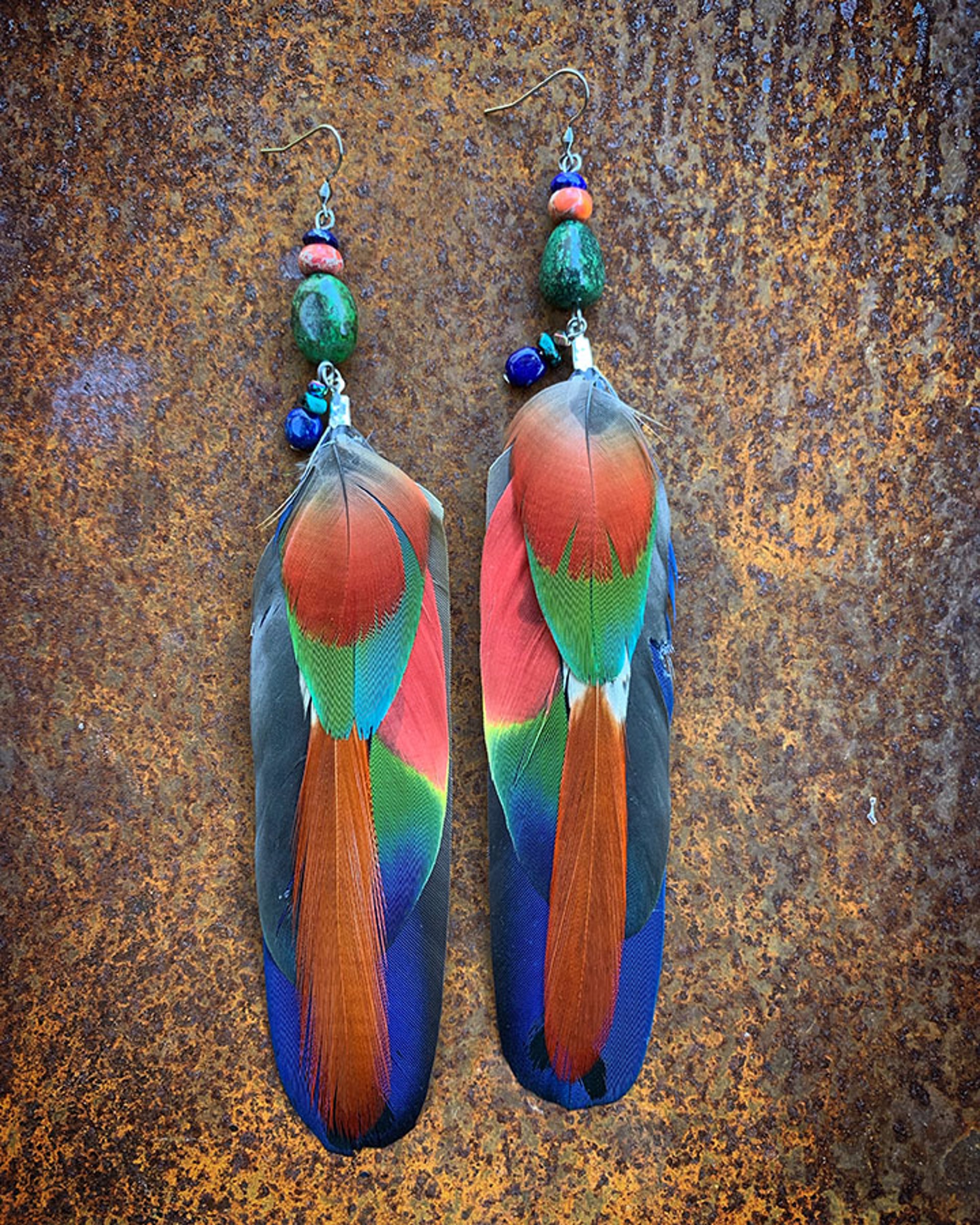 K654 Long Parrot Earrings by Kelly Ormsby