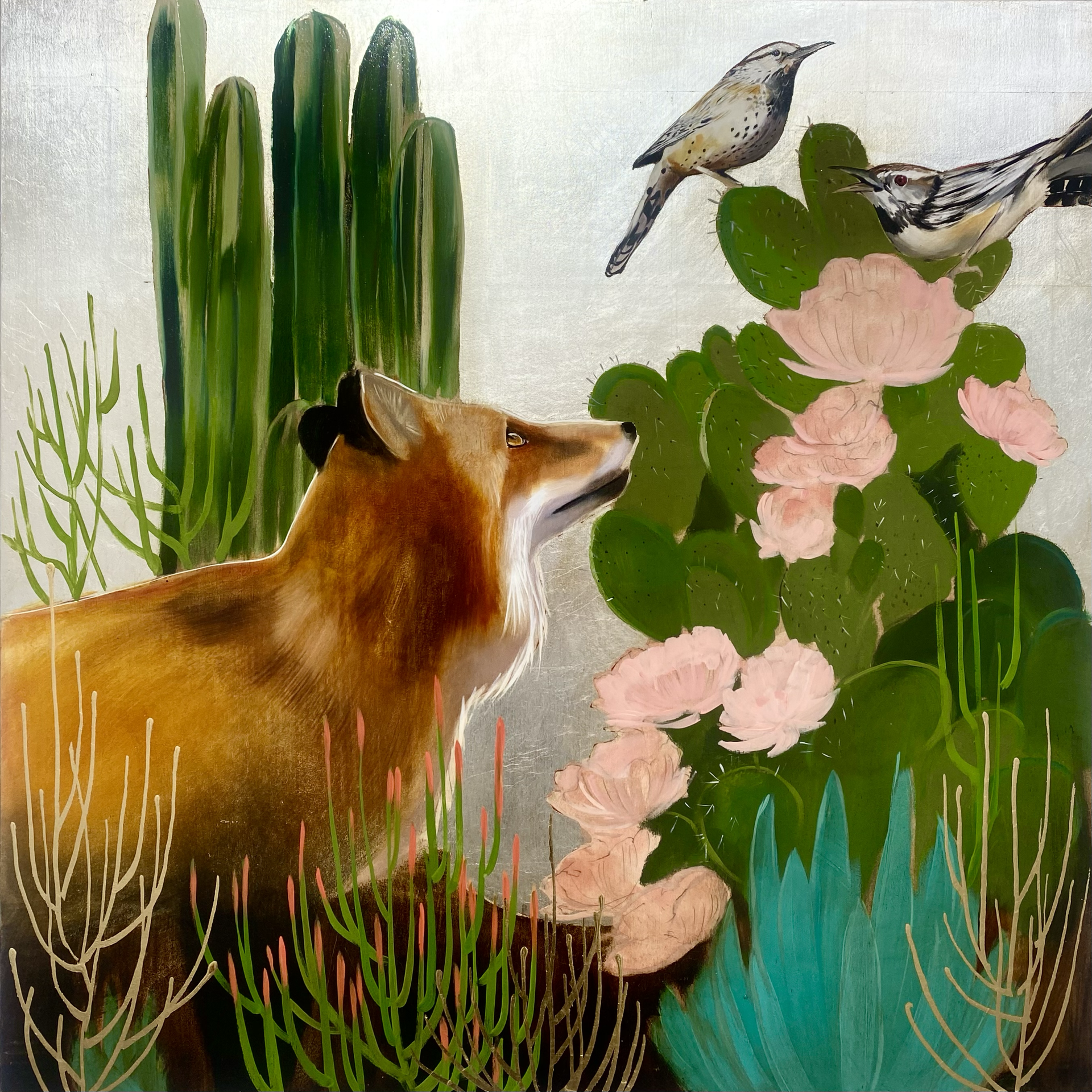 Fox & Cactus Wrens by Joseph Bradley