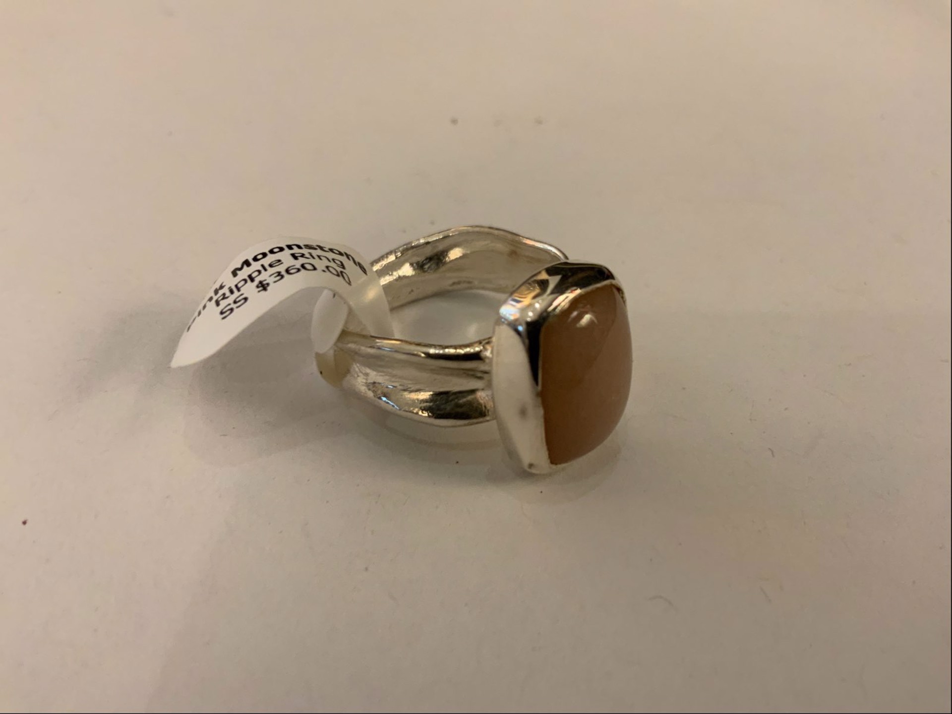 Pink Moonstone Sterling Silver Ripple Ring by Kristen Baird