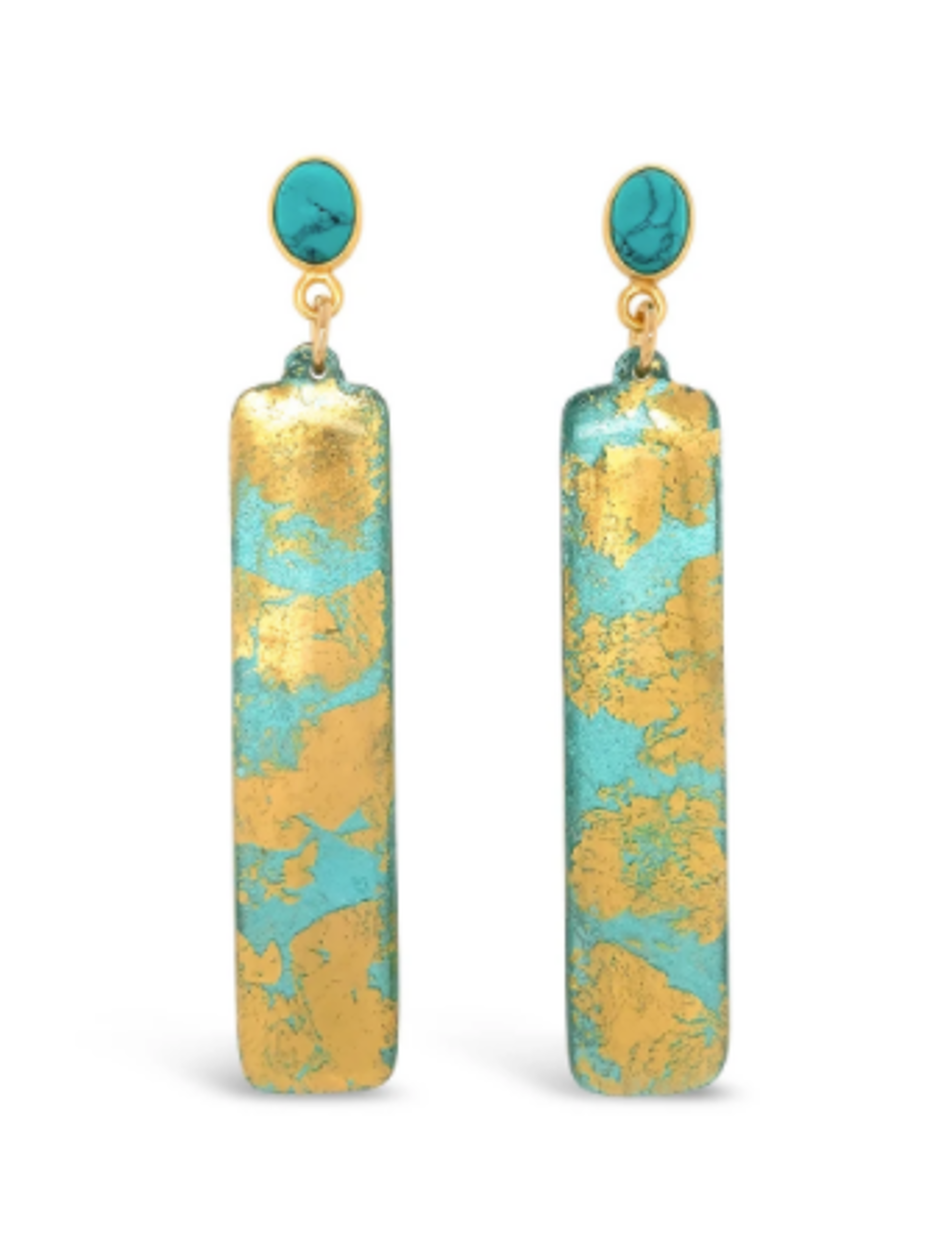 Turquiose Column Earrings - Turquiose Post - Gold by Evocateur