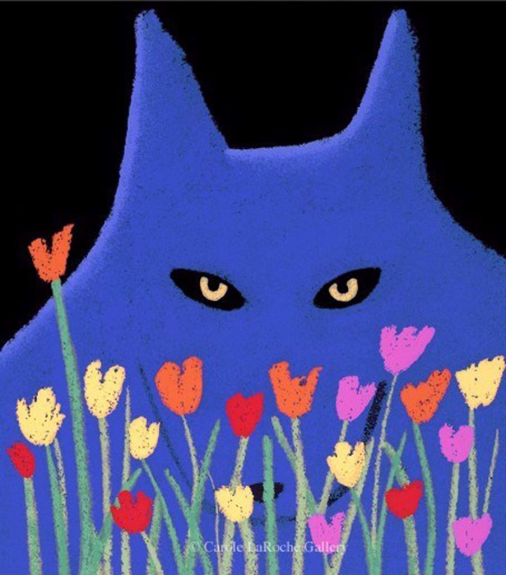 Single Blue Wolf with flowers by Carole LaRoche