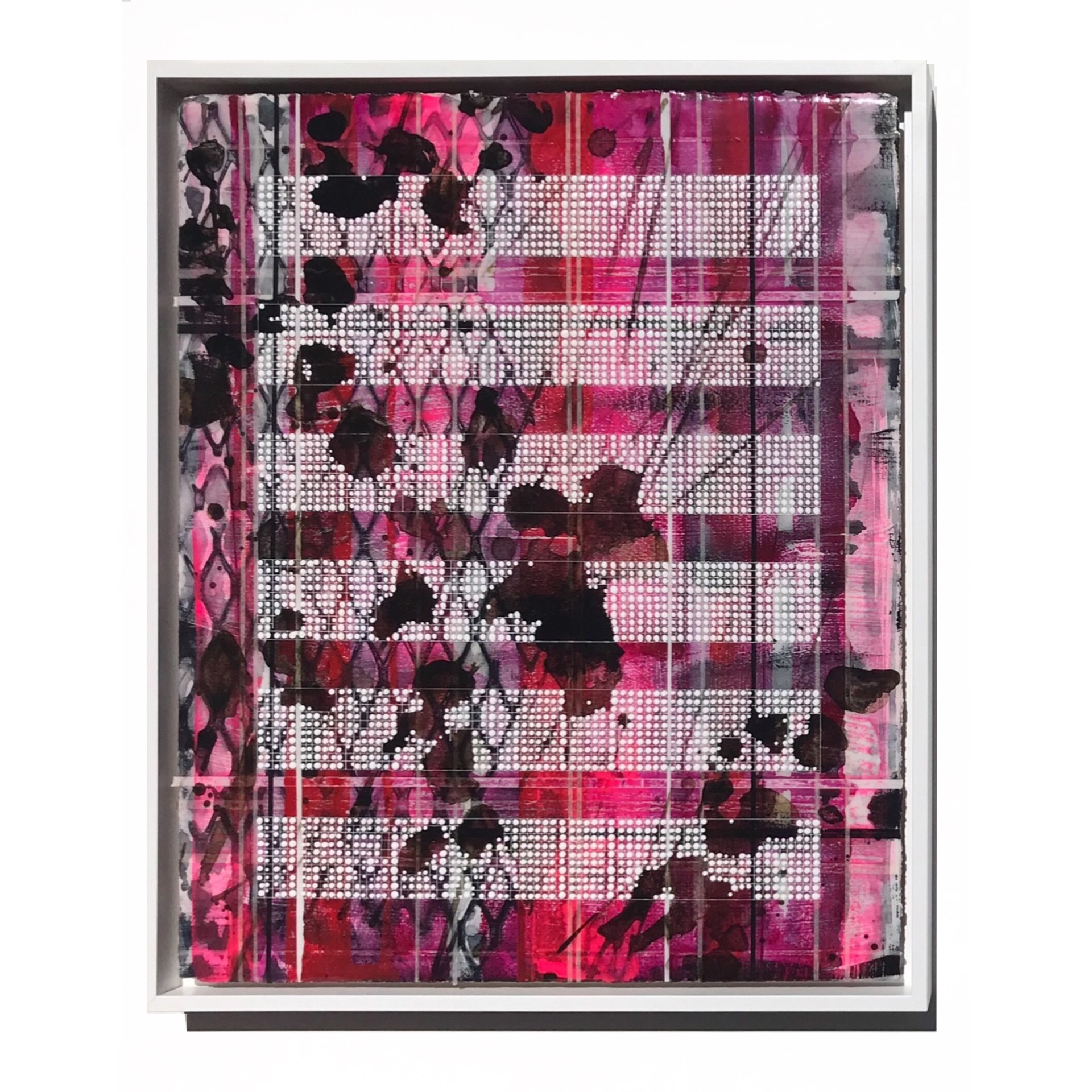 Abstract Layered Painting Made Up Of Layers Of Patterns In Black And Pink