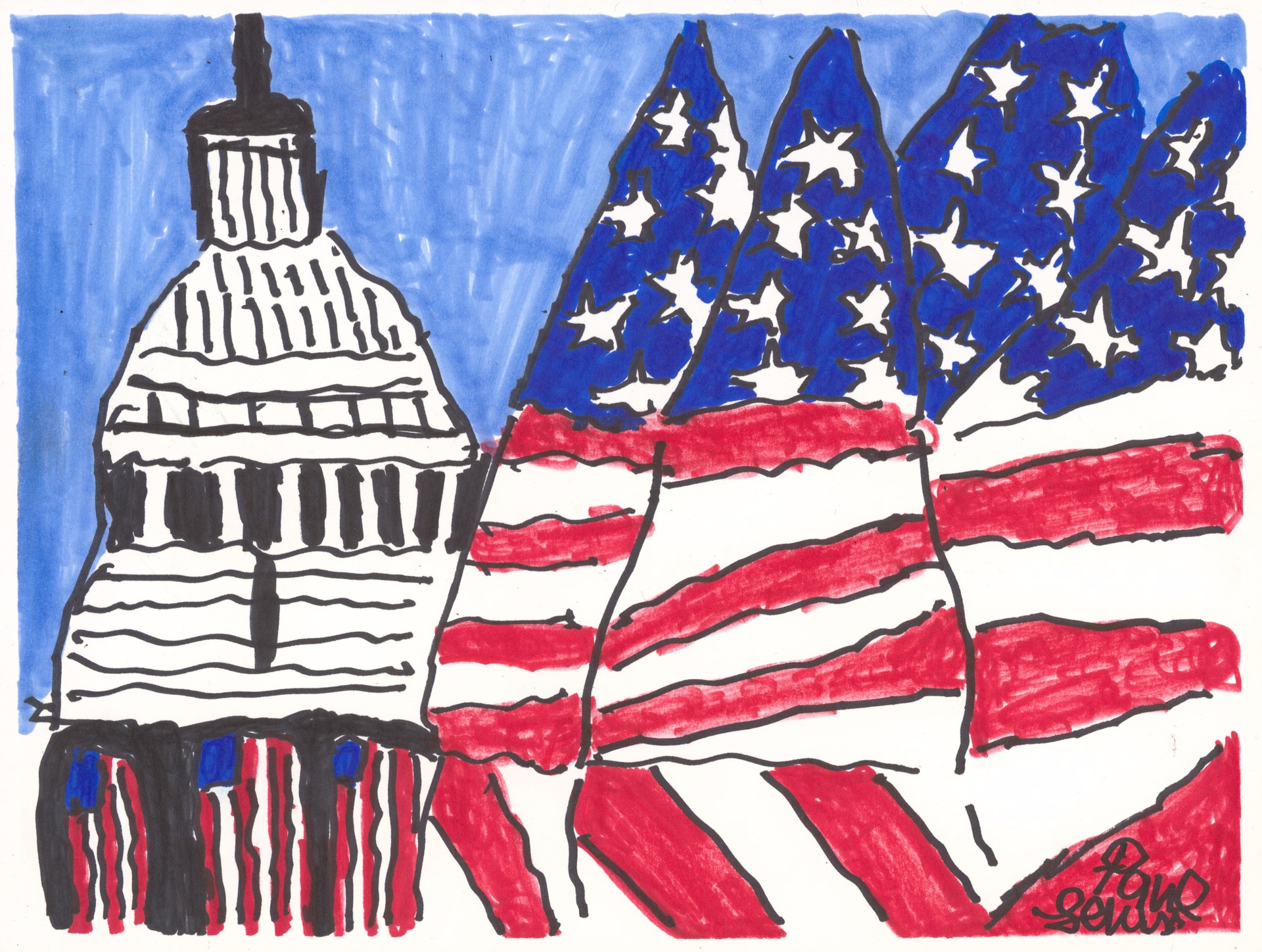 US Capitol and Flags by Paul Lewis