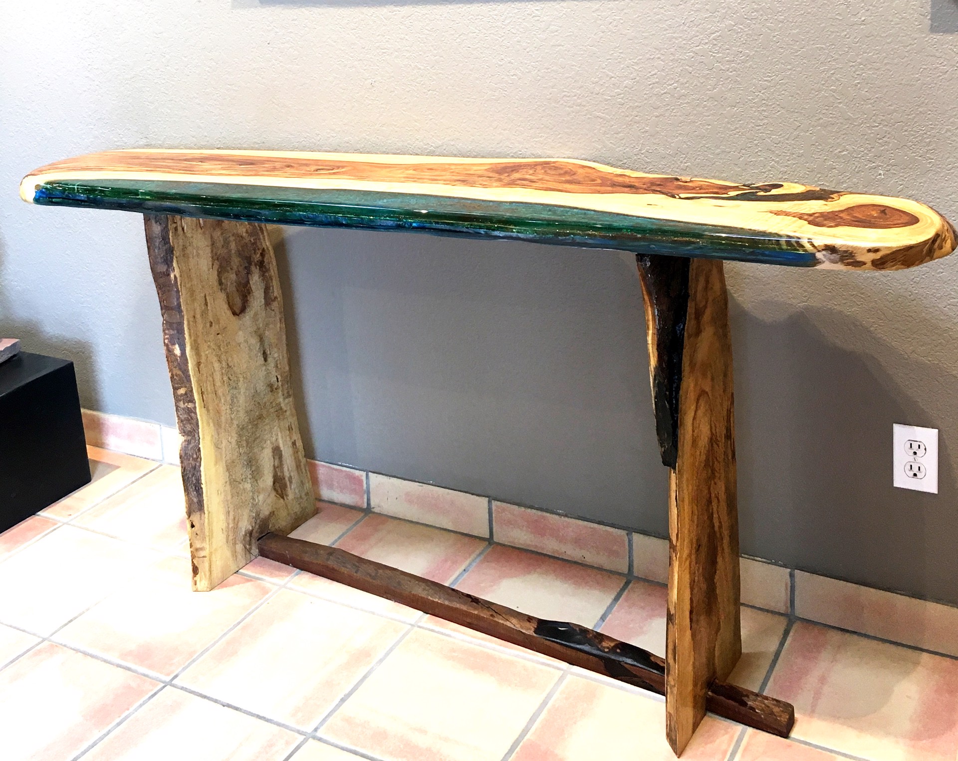 Commission MacDonald Bennett Rosewood & Resin (Green & Gold) Console Table by Kirk Allan
