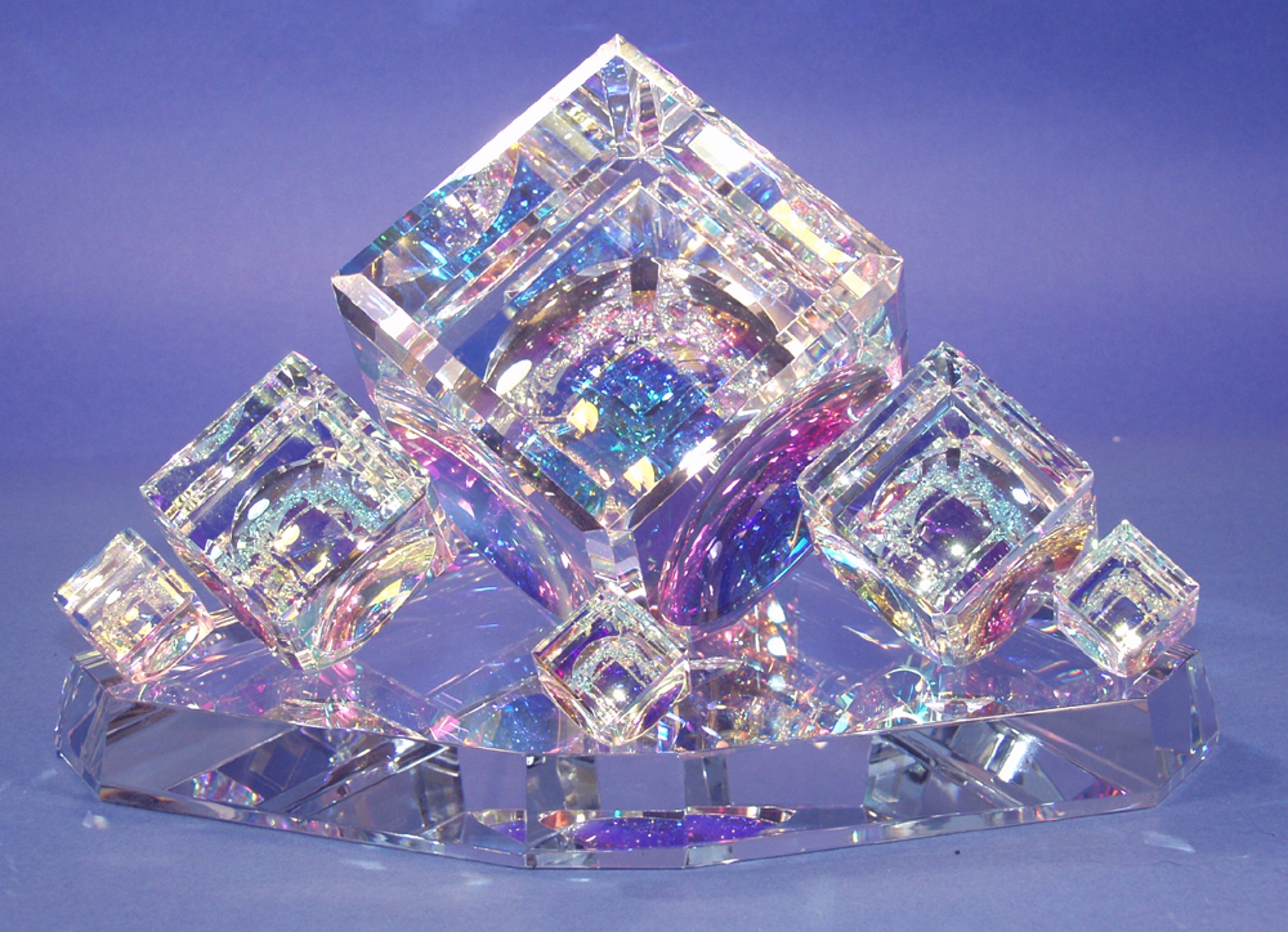 Crystal Cube Center Piece with Eight Cubes on Base 50/60/80/100/120mm(2"2 3/8"3 1/8"4"4 3/4") by Harold Lustig