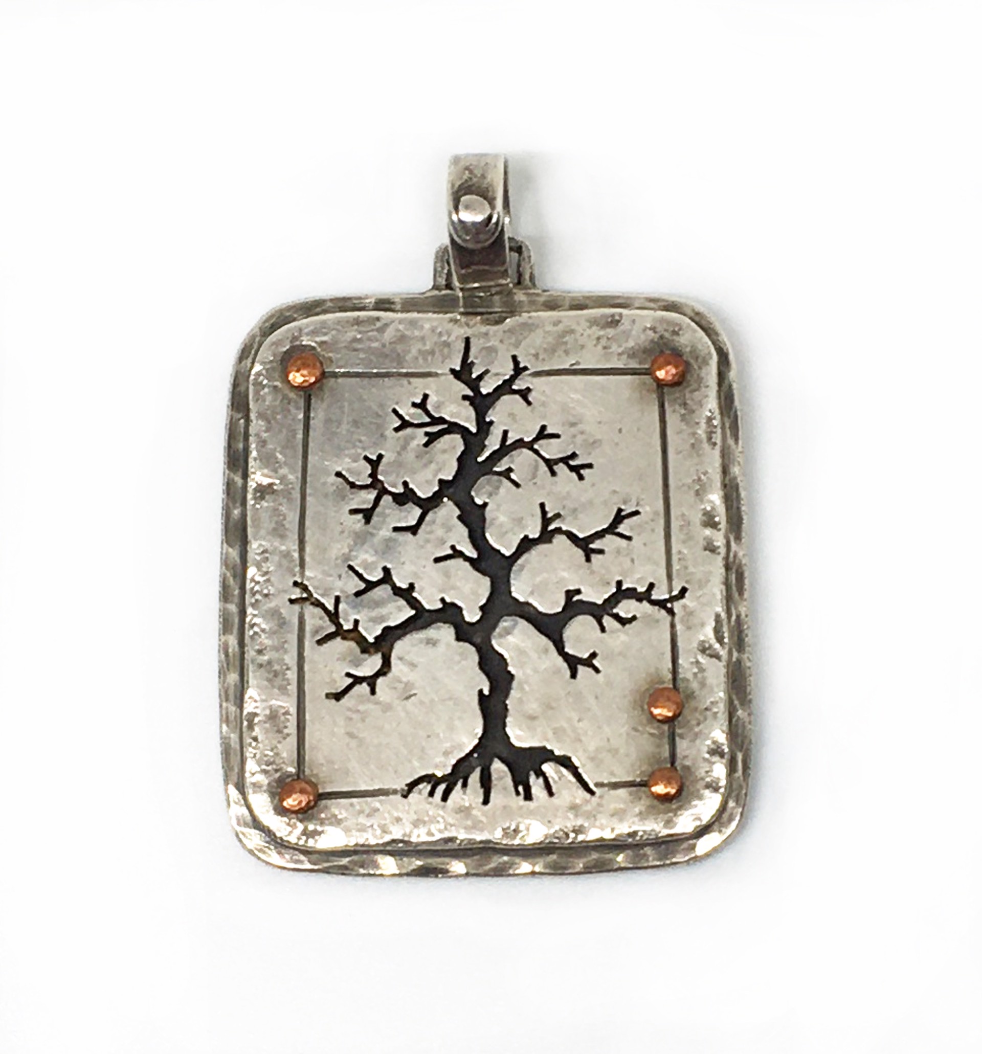 "Arvore"  Handmade Silver & Copper Riveted Tree Pendant by Grace Ashford