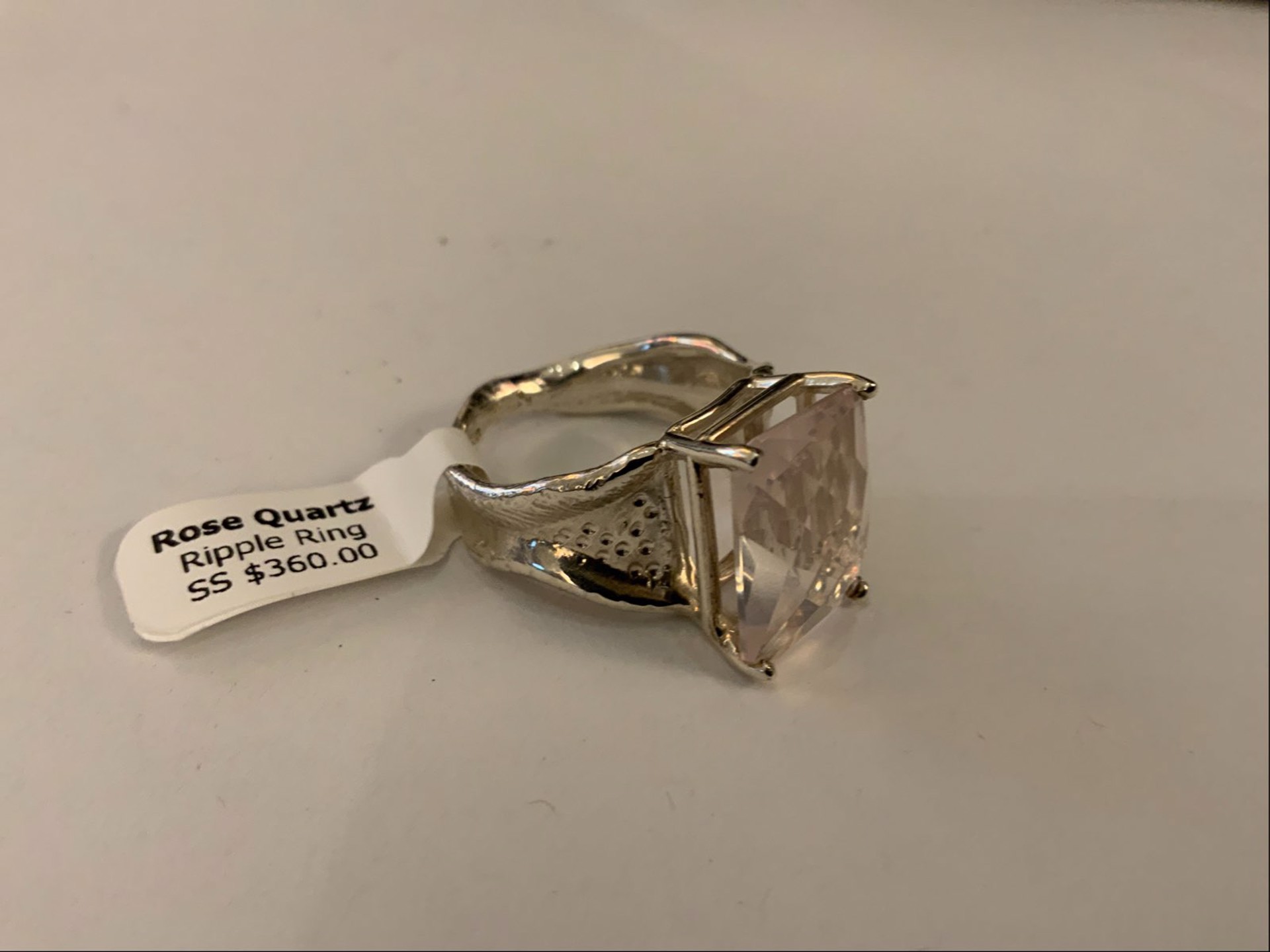 Rose Quartz Sterling Silver Ripple Ring by Kristen Baird
