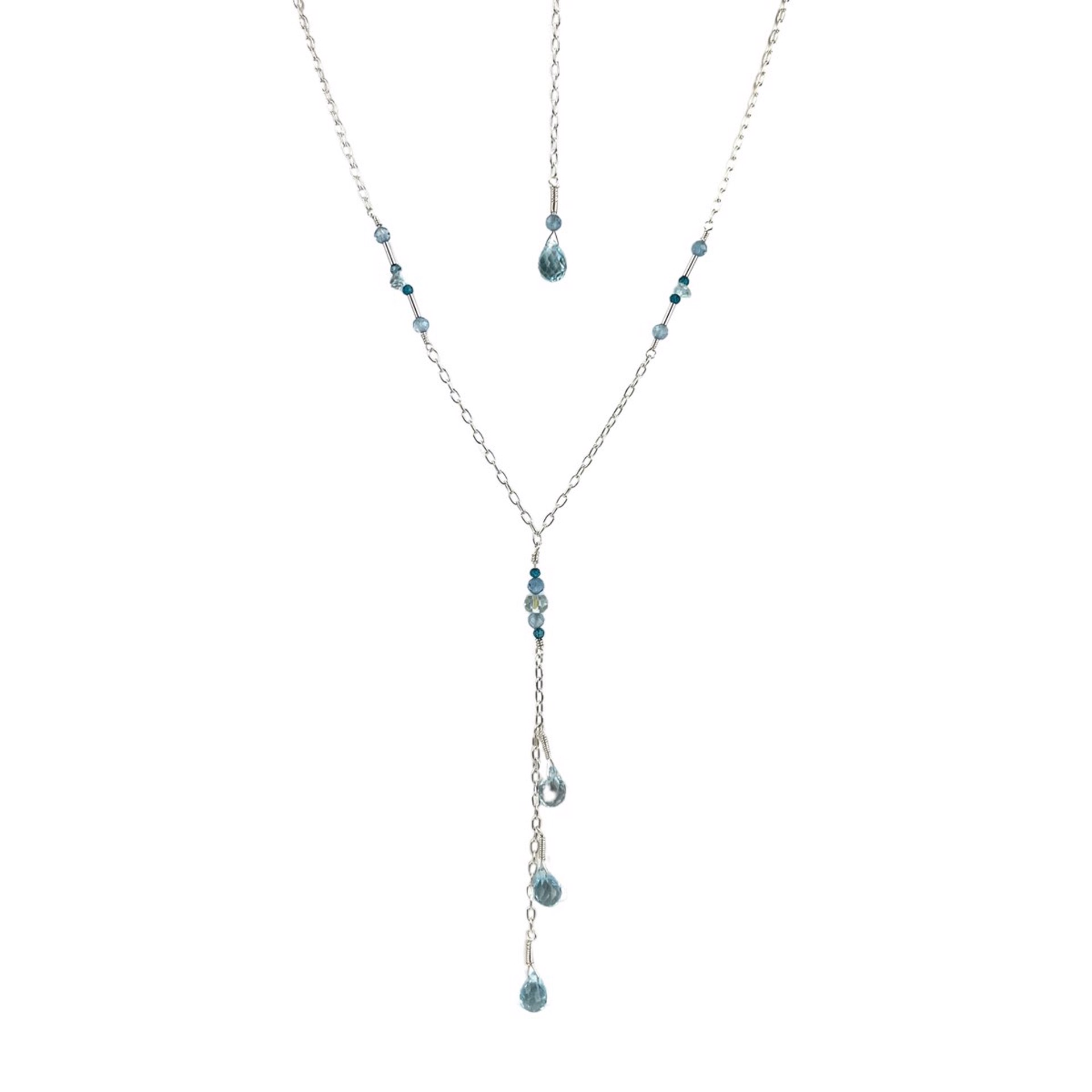 Sky Blue Topaz Faceted Teardrop Waterfall Sterling Silver Necklace with Infinity Pendant by Lisa Kelley
