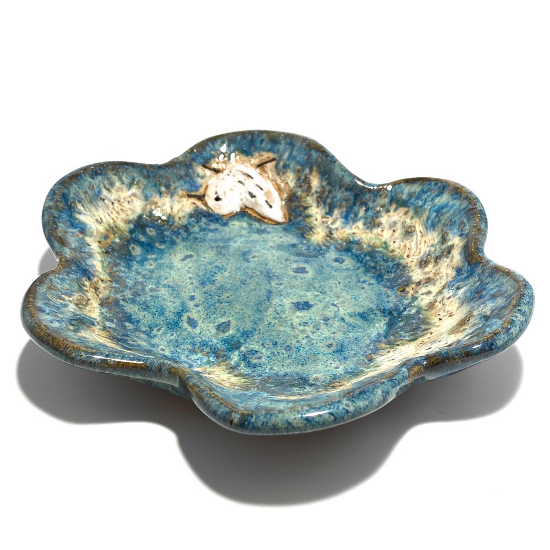 Pool Dish with One Sandpiper (Blue Glaze) LG23-1180 by Jim & Steffi Logan