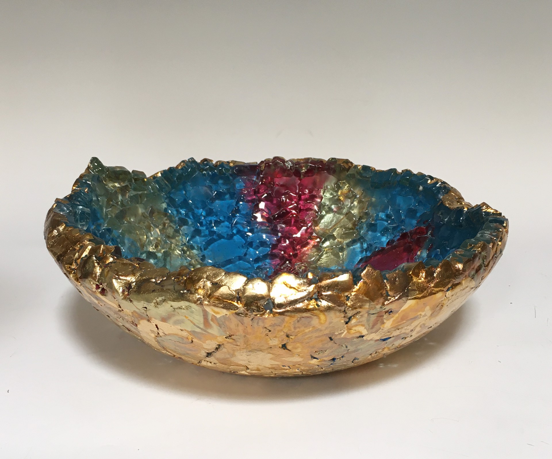 Crimson and Sky Blue Vessel by Mira Woodworth