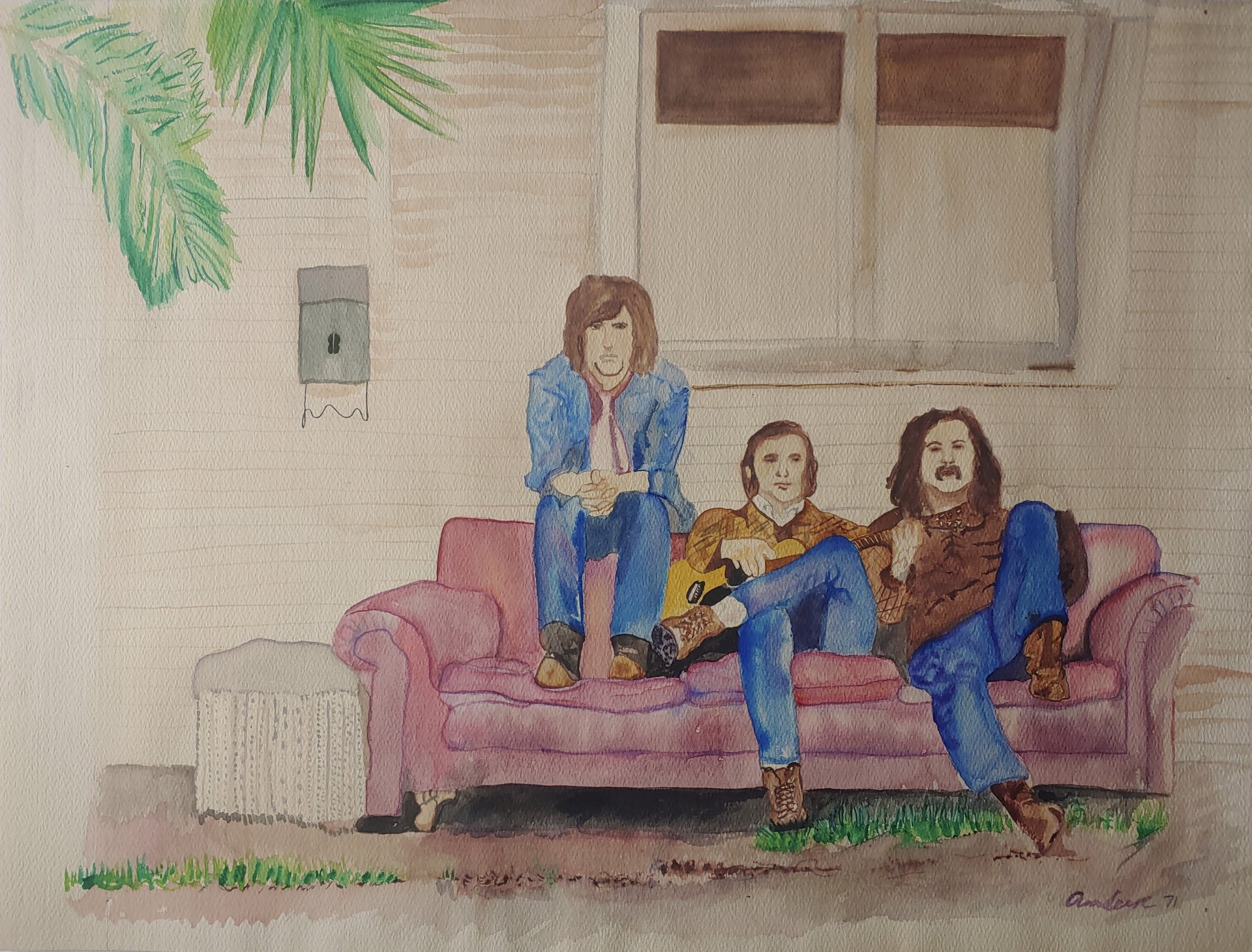 Three Men Sitting - Band Watercolor by David Amdur