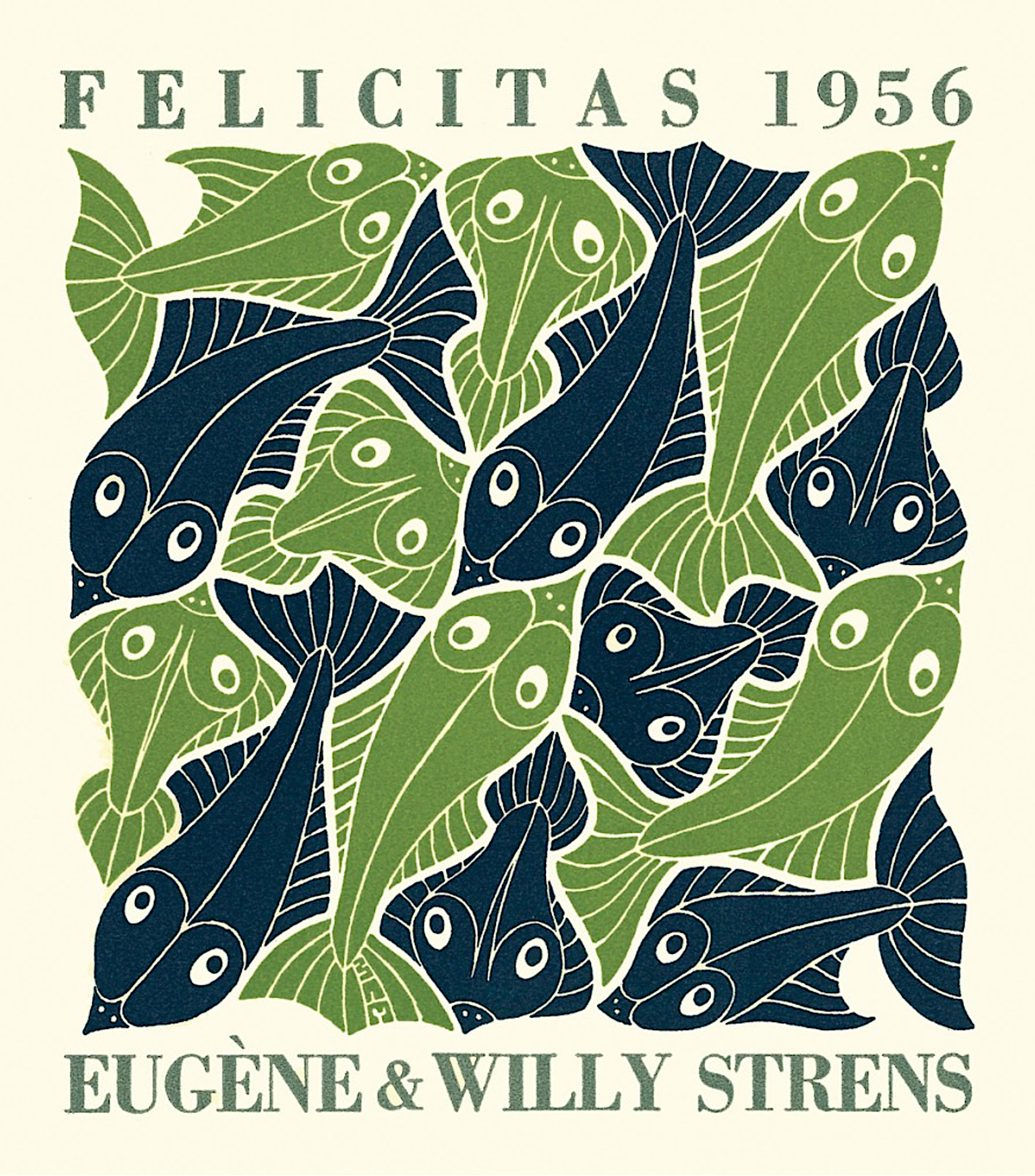 Water - Strens New Year's Greeting Card (Fish) by M.C. Escher