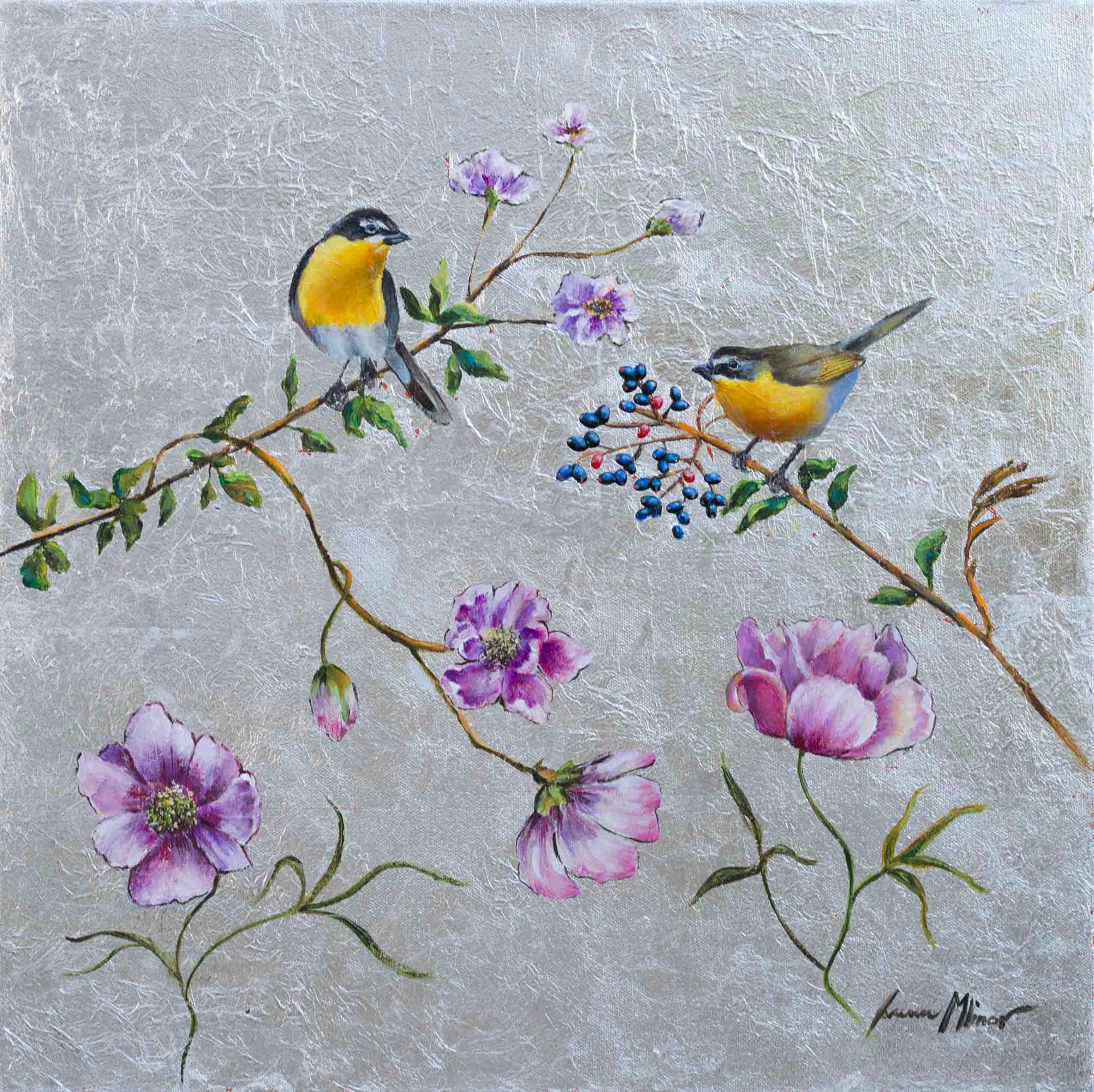 Yellow Birds with Peonies by Ivana Vidović