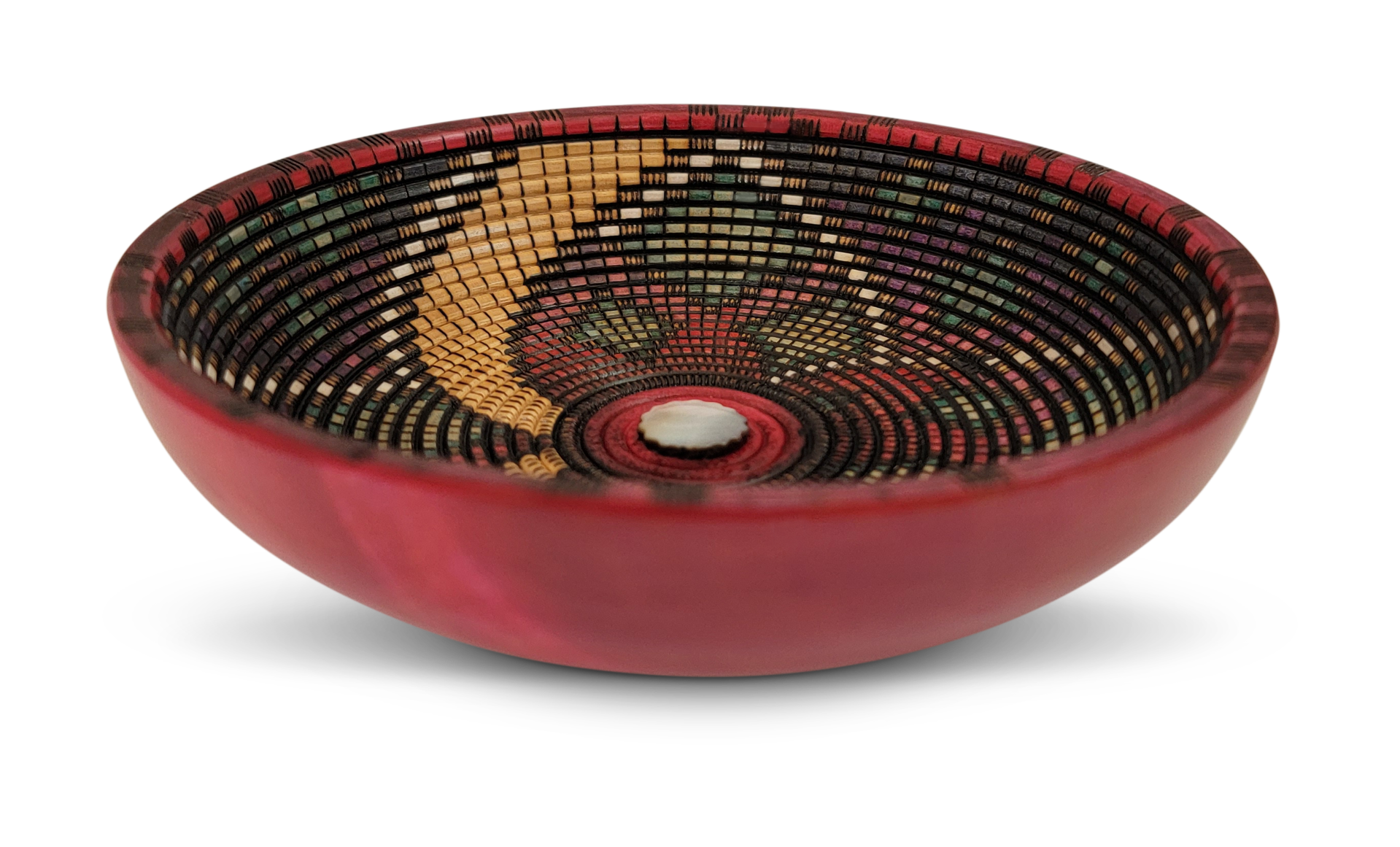 Red Bowl with Flower Design and Mother of Pearl by Keoni