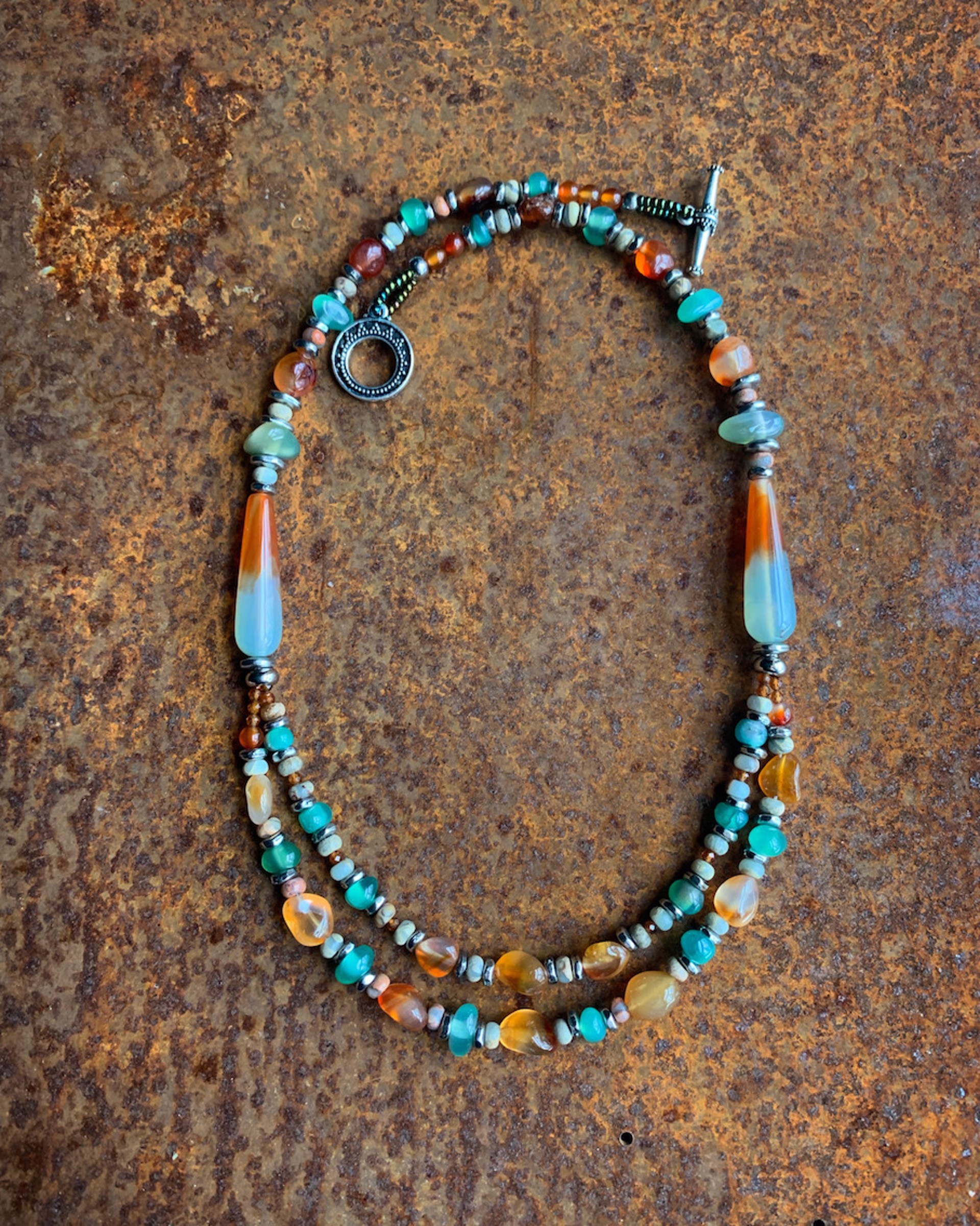 K698 Agate and Jasper Double Strand Necklace by Kelly Ormsby