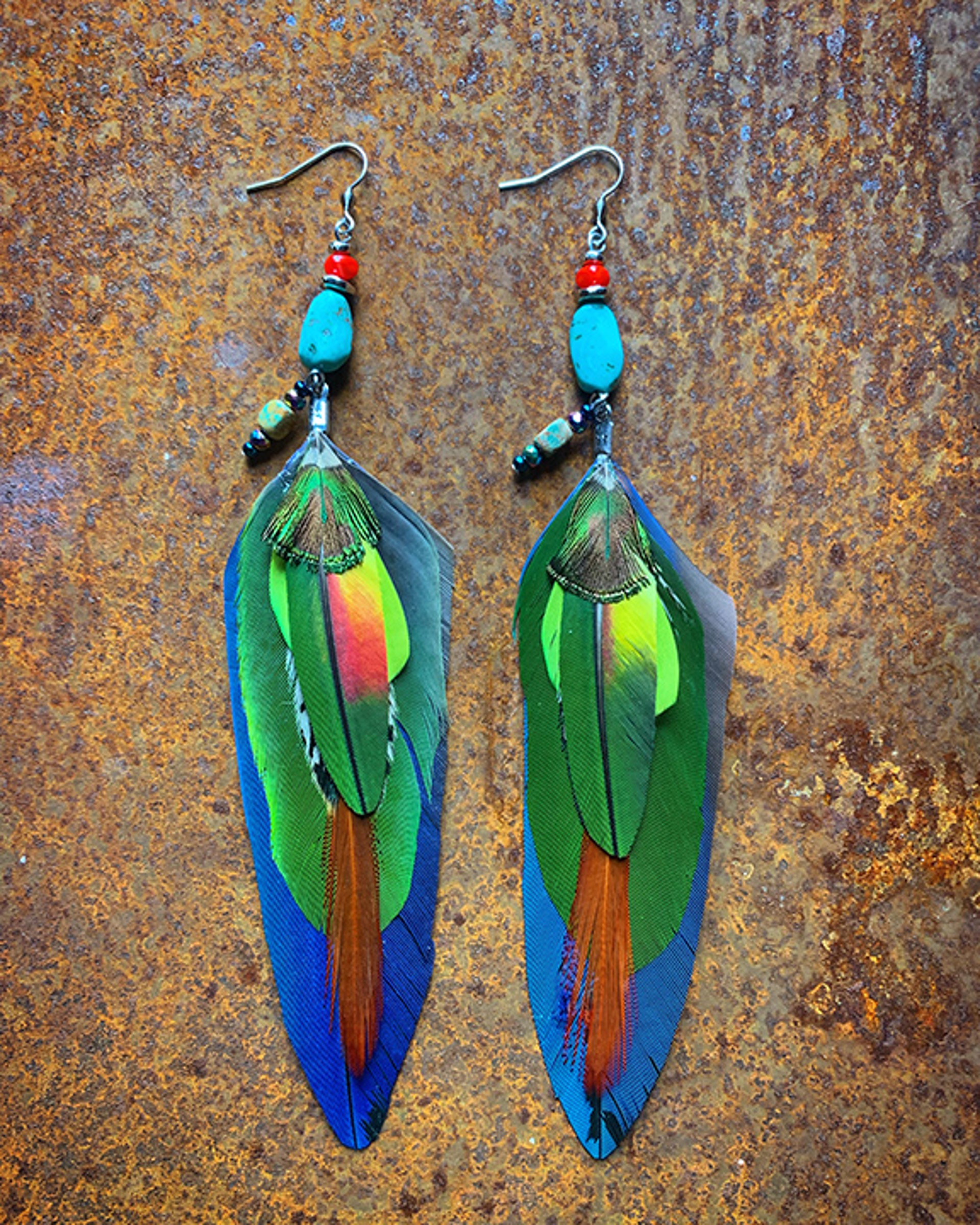 K727 Ethically Sourced Parrot Earrings by Kelly Ormsby