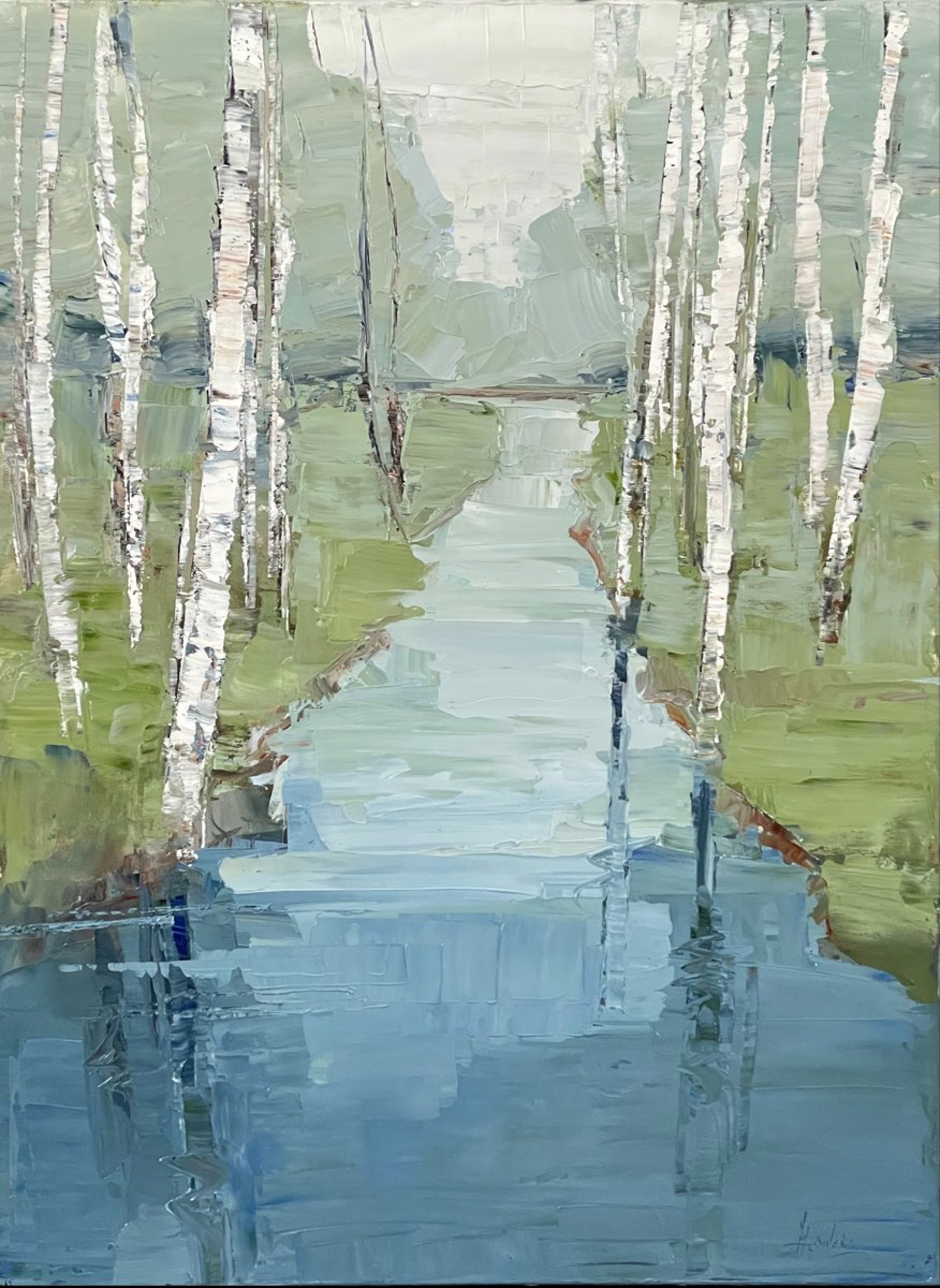 Blue Water and Birch by Barbara Flowers