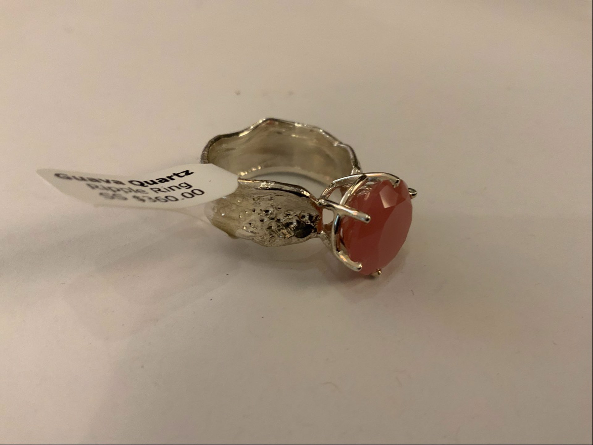Guava Quartz Sterling Silver Ripple Ring by Kristen Baird